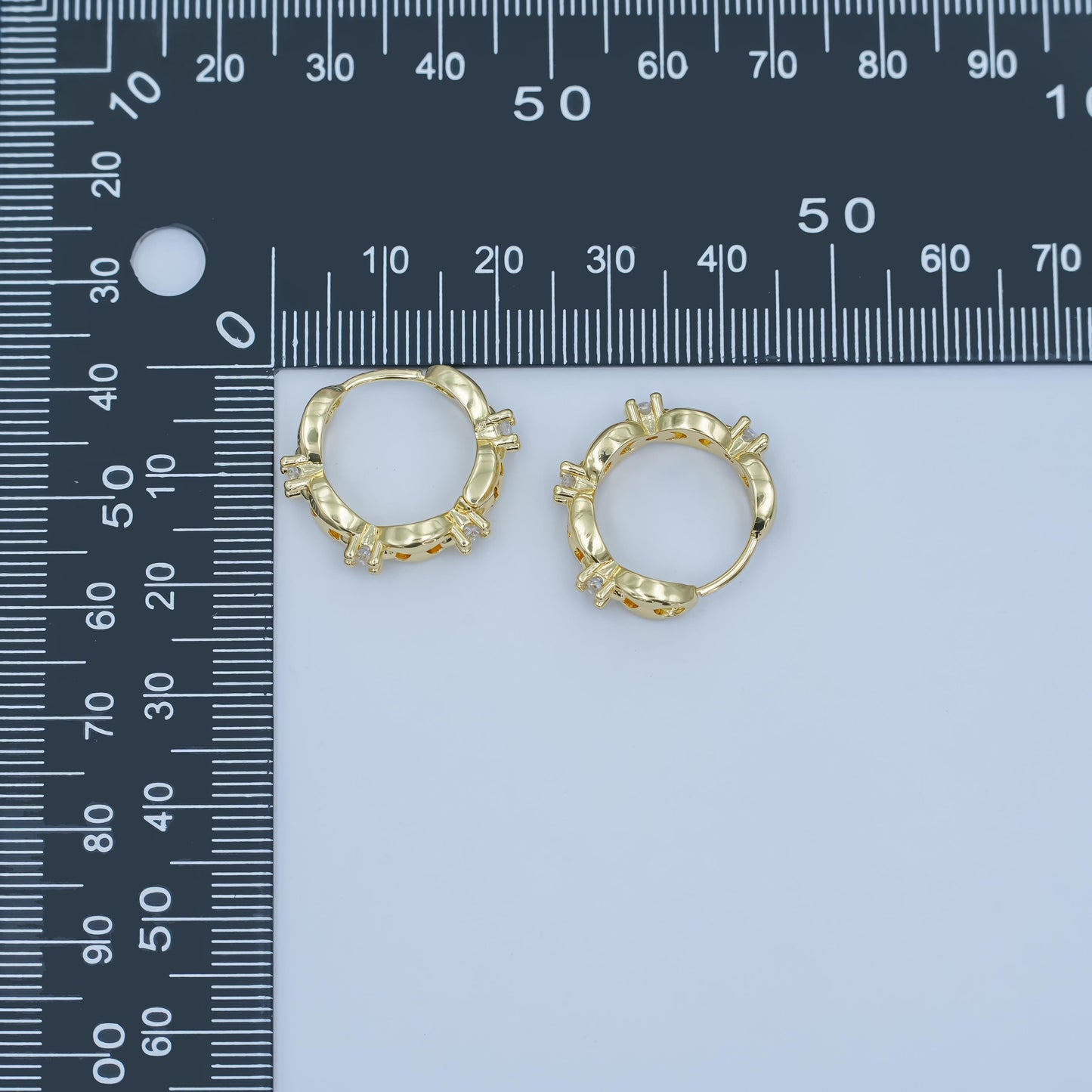 24K Gold Filled 18mm CZ Anchor Mariner Huggie Earrings | AI431