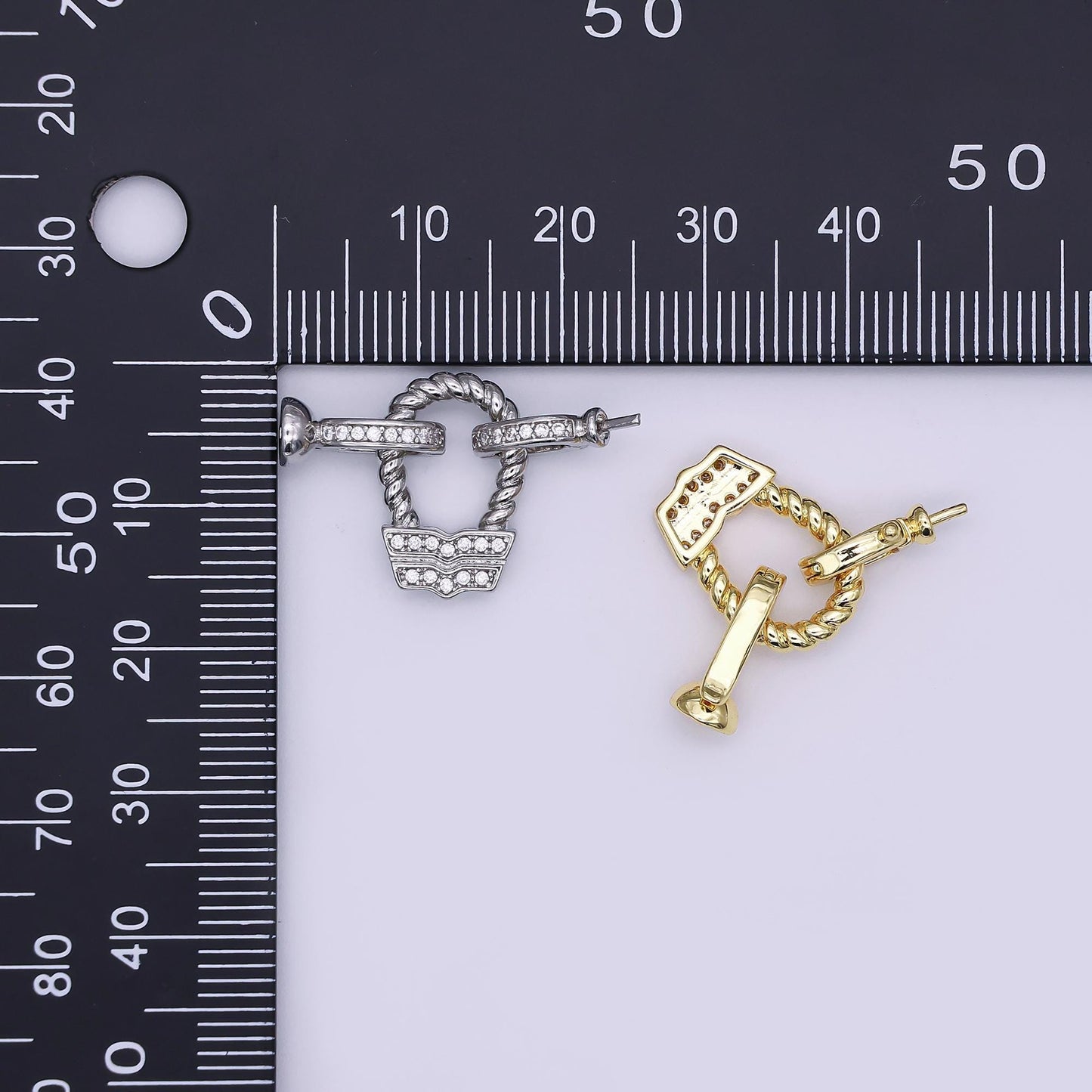 24K Gold Filled Micro Paved CZ Croissant Needle Bead Clasps Closure Findings Set in Gold & Silver | Z1265