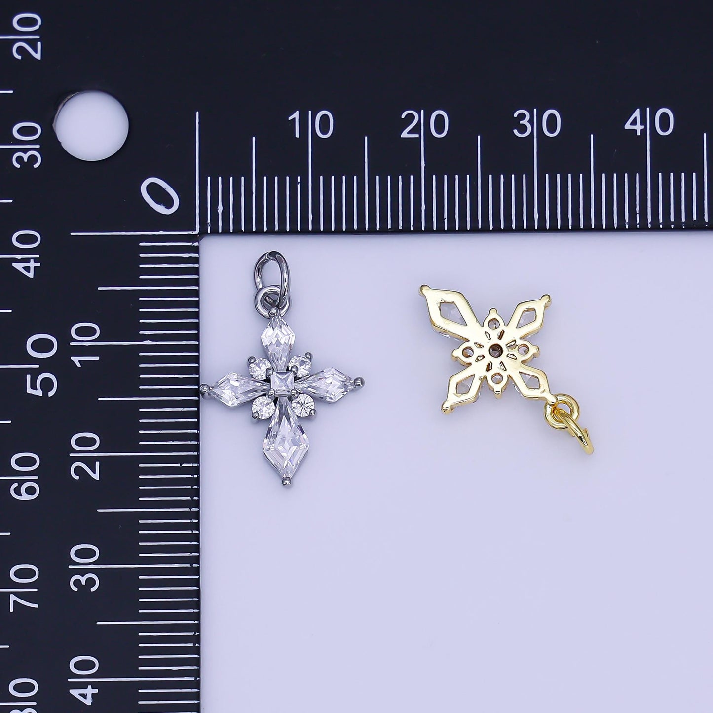 24K Gold Filled Clear CZ Passion Cross Religious Charm in Gold & Silver | X301 C444