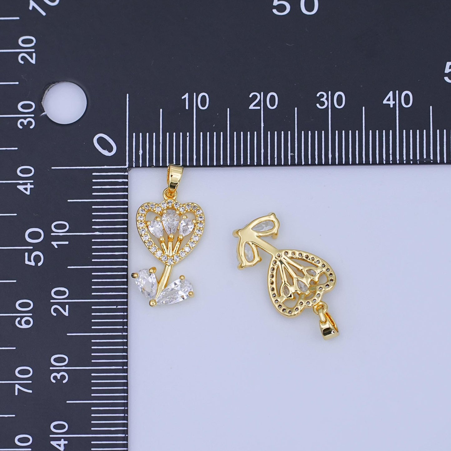 24K Gold Filled Micro Paved CZ Open Tulip Flower Pendant | AH455