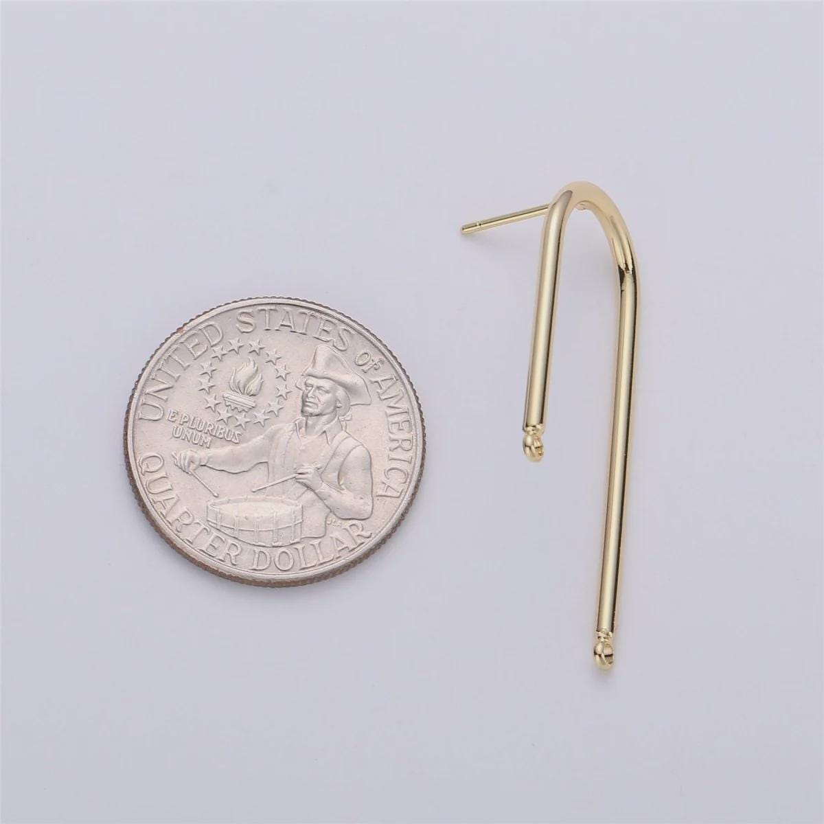Gold Rectangular Post Earring Component, Geometric Earrings with Open Link for DIY Earring Jewelry Making Gold Filled K-252