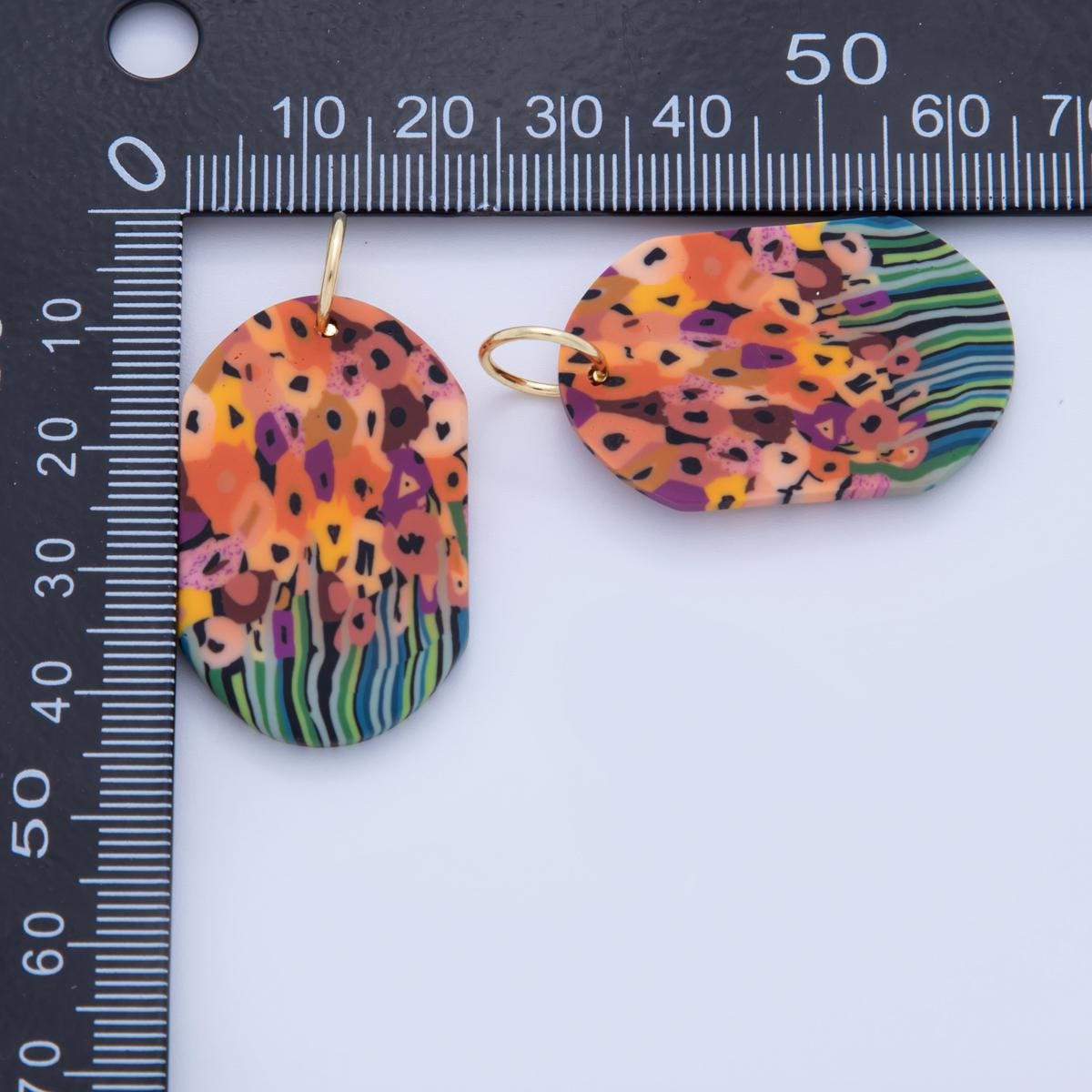 Abstract Garden Floral Charms – Handmade Polymer Clay Oval Dangle – Painting Boho Earring Components AF-374