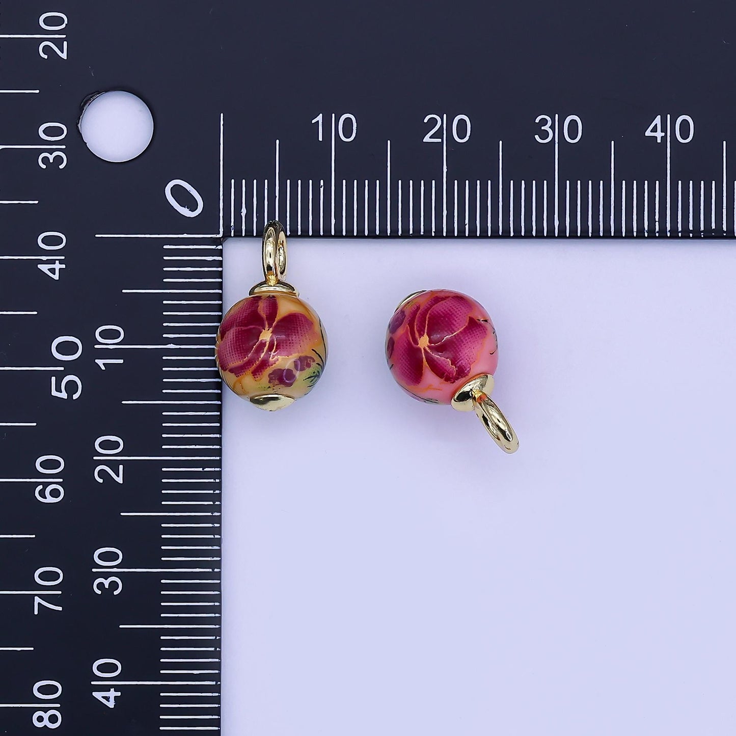 24K Gold Filled Dark Blue, Yellow, Light Blue, Pink Flower Round Ceramic Drop Pendant | C458 C478