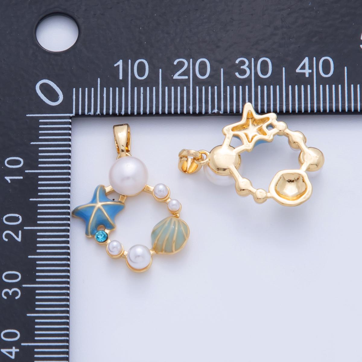 Gold Starfish Pearl Charms 18K Gold Filled Star Fish Enamel Ocean Pendant Shell and Sea Charm for DIY Necklace Earring Jewelry Making AH-754