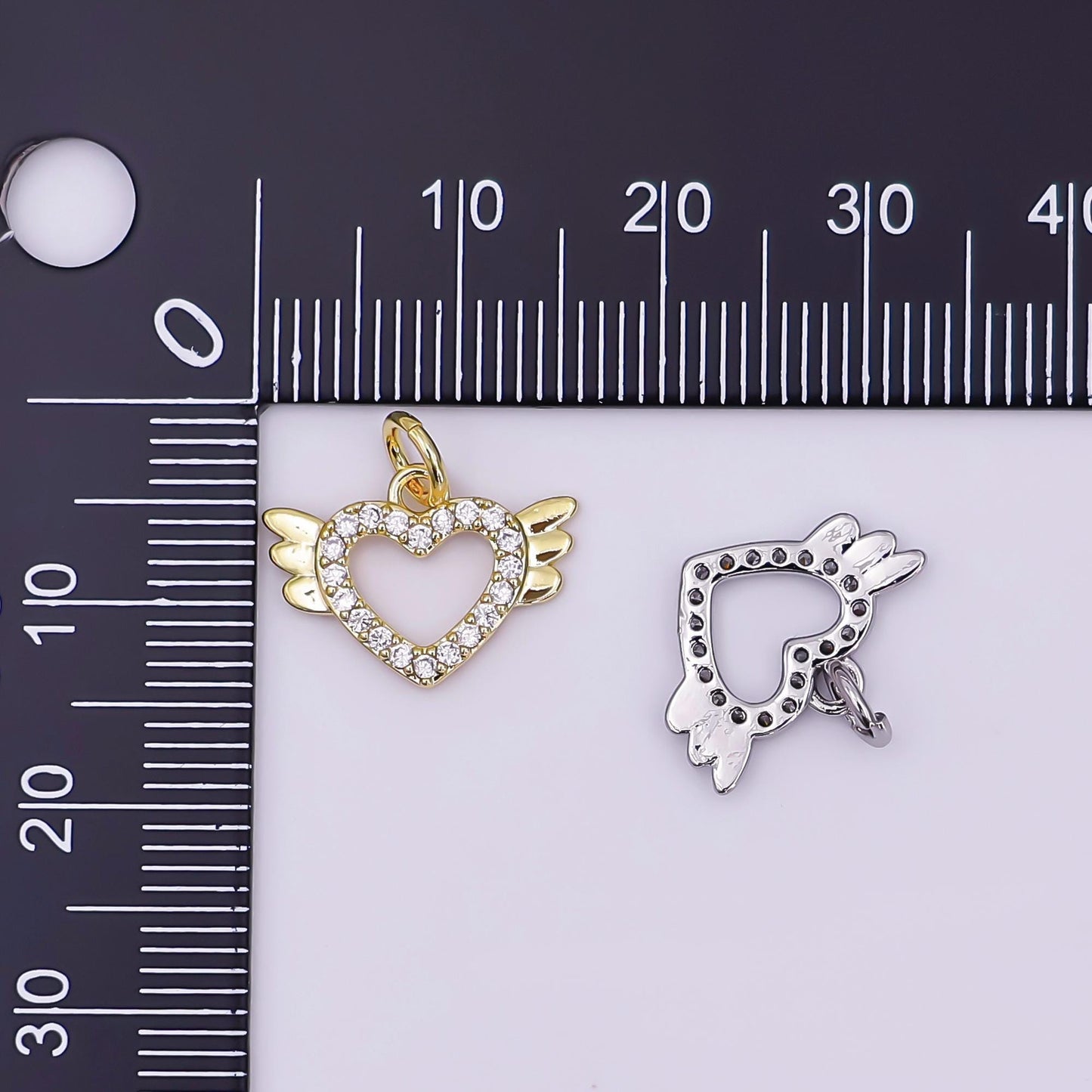 Mini Wing Charm Cubic Angel Heart Pendant, CZ heart charm Tiny 14K gold Filled Charm 11x15mm charm for Earring Bracelet Necklace AJ-298