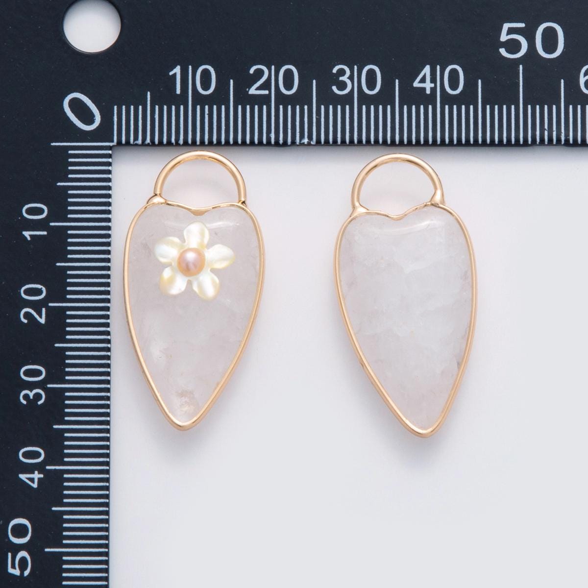 18K Gold Filled 35mm Pearl Flower Clear Quartz Heart Padlock Charm | D640
