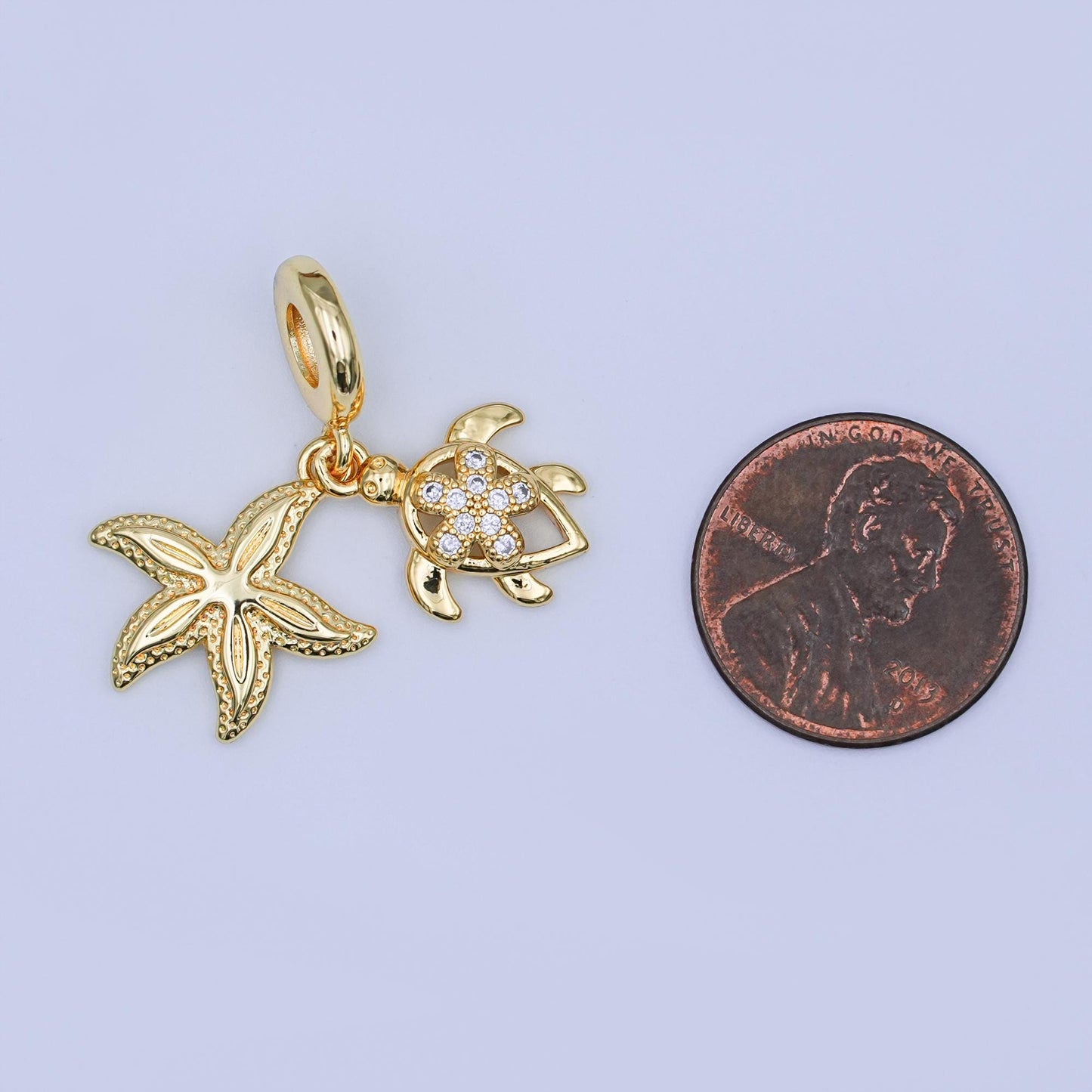 24K Gold Filled Star Fish Turtle Beach Charm Inspired Jewelry Rhondelle Drop Pendant | AF-424