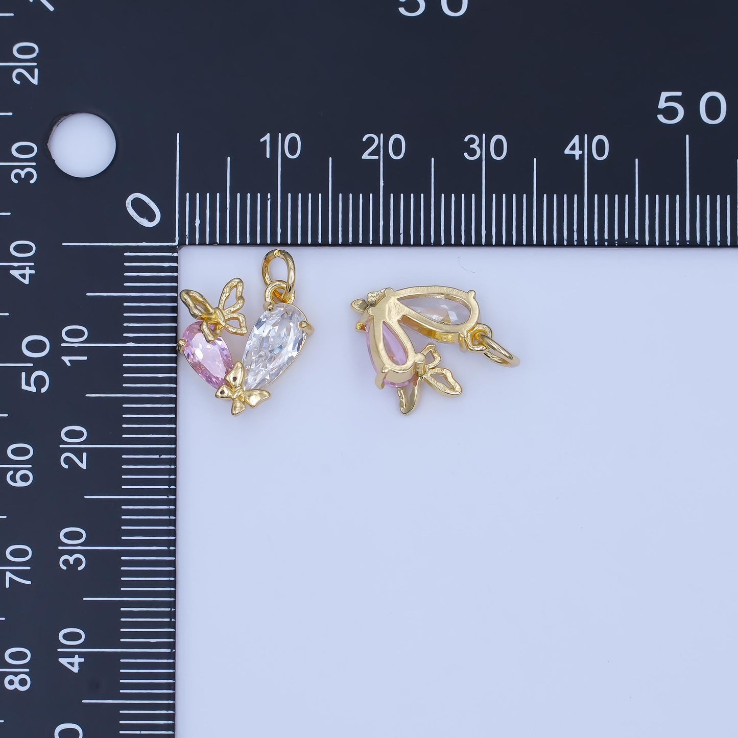 Mini Butterfly CZ Pendant Charm in Gold - Pink and Clear Crystal Drop Necklace Charm - Delicate Nature-Inspired Jewelry Gift C806