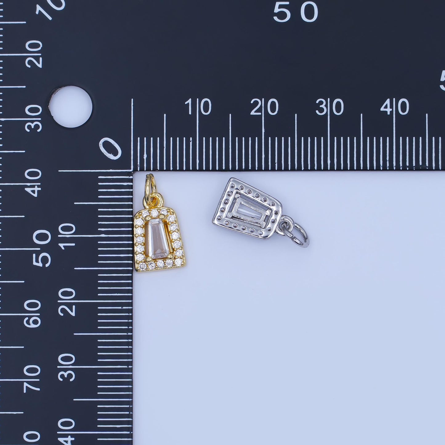 Rectangle Baguette Pendant Charm in Gold or Silver – Crystal Framed Necklace Charm – Classic Elegant Jewelry Accent E165