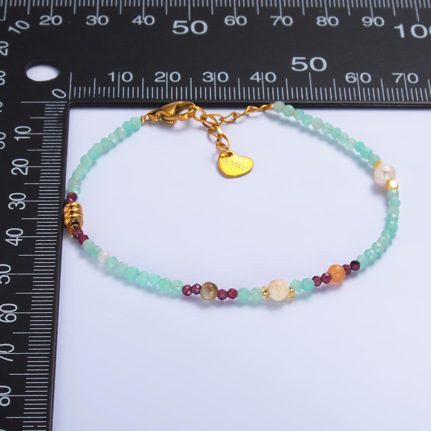 Handmade Colorful Red Blue Multifaceted Crystal Gemstone 7 Inch Bracelet | WA-3133