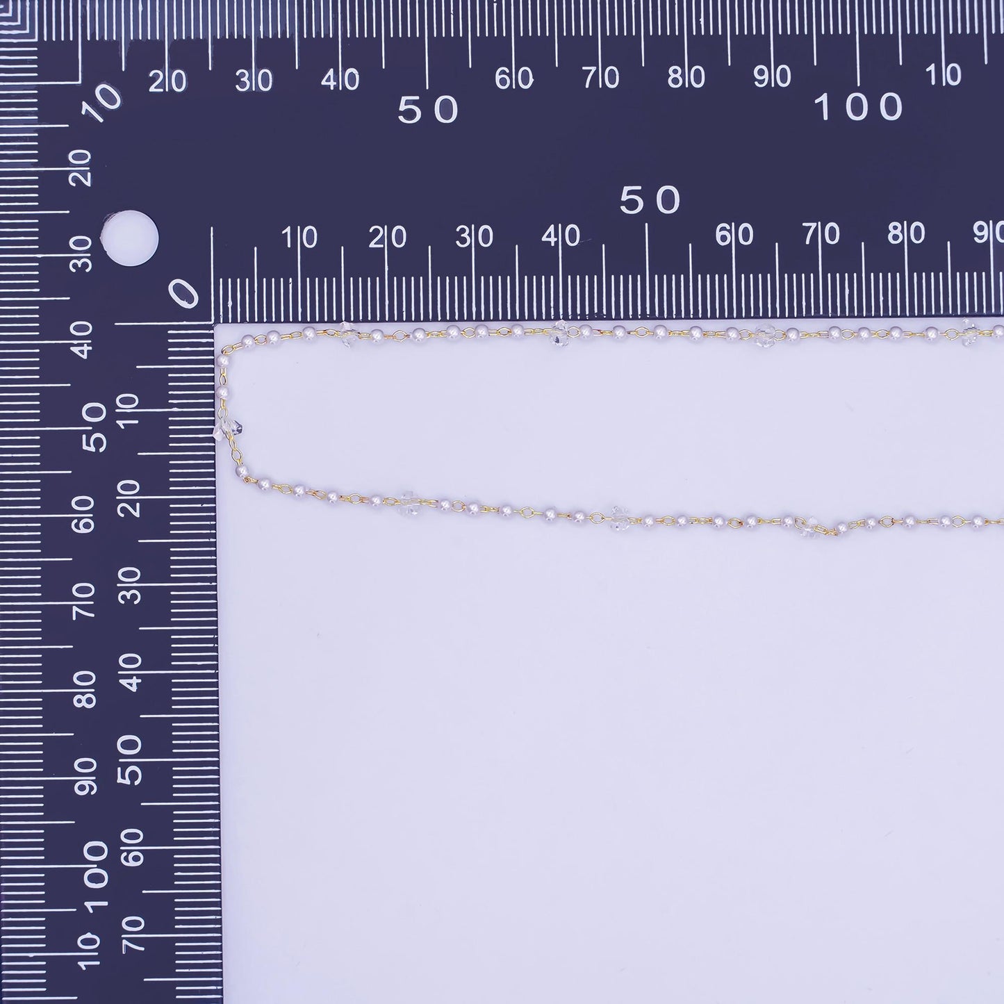 24K Gold Filled 2.8mm Shell Pearl Clear Crystal Link Unfinished Chain by Yard | Roll-1662