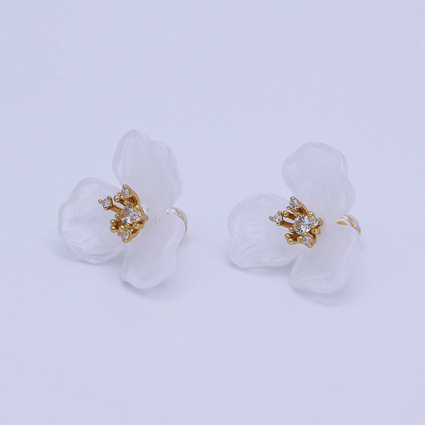24K Gold Filled CZ Cluster Red, White, Orange, Green, Pink Acrylic Flower Stud Earrings | AB716 V147