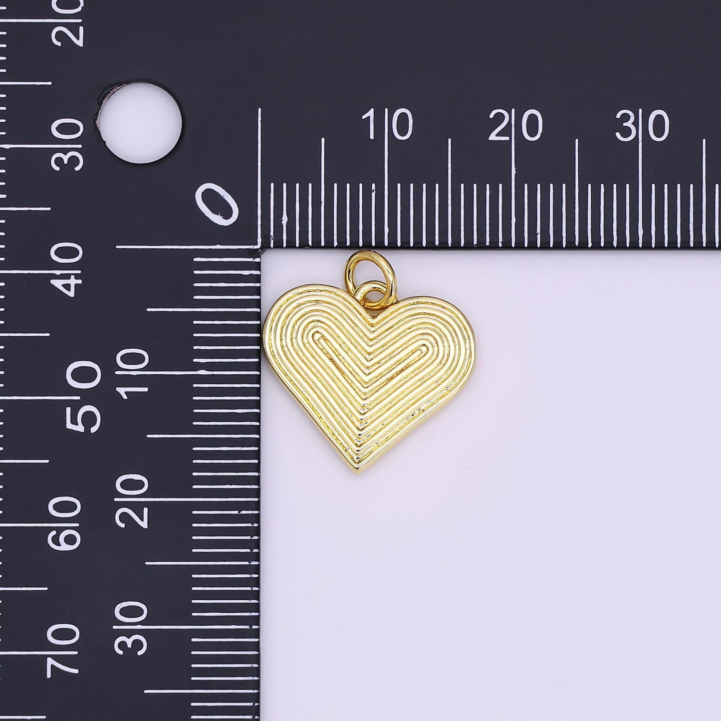 24K Gold Filled 15.5mm Groovy Lined Heart Charm | N108