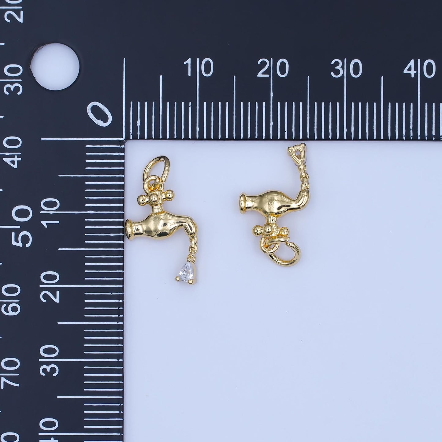 18K Gold Filled Faucet Pendant with CZ Water Drop, Unique Plumbing Charm, DIY Jewelry Making Supplies for Bracelet and Necklace E349