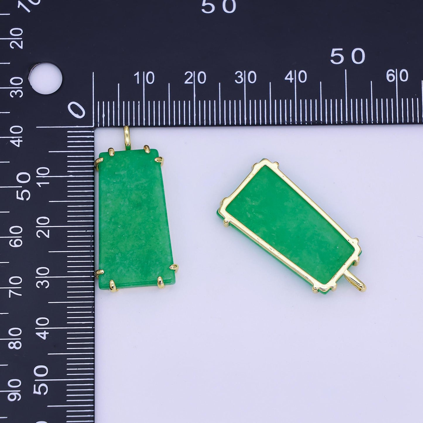 24K Gold Filled Green Jade Natural trapezoid Minimalist Drop Pendant | AG460