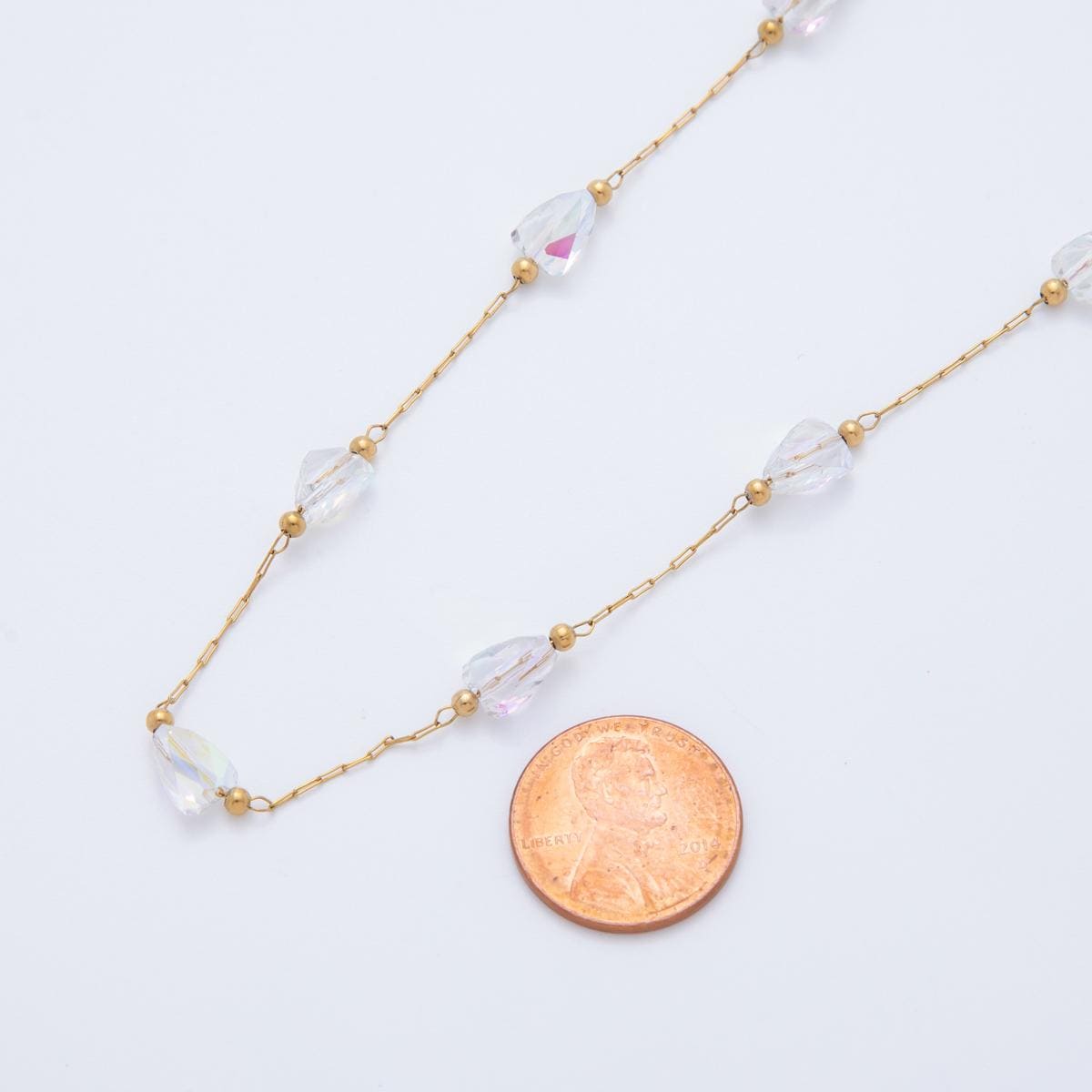 Stainless Steel Clear AB Multifaceted Irregular Crystal Paperclip Unfinished Chain by Yard | Roll-1606