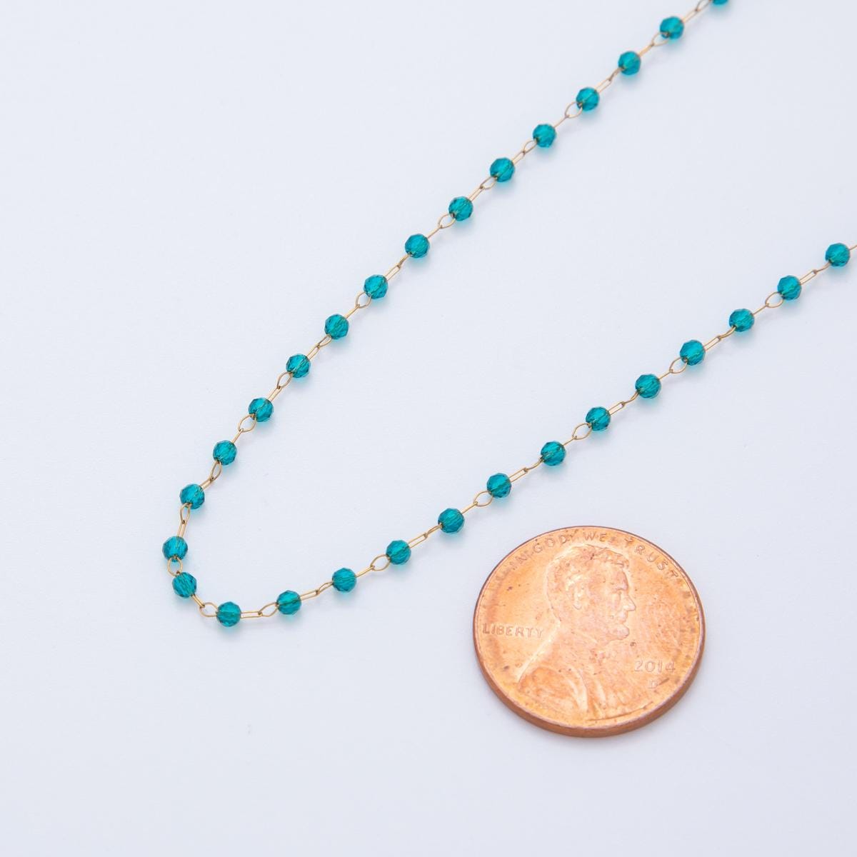 Pvd Gold Plated Stainless Steel Aqua Blue Crystal Link Unfinished Chain by Yard | Roll-1612