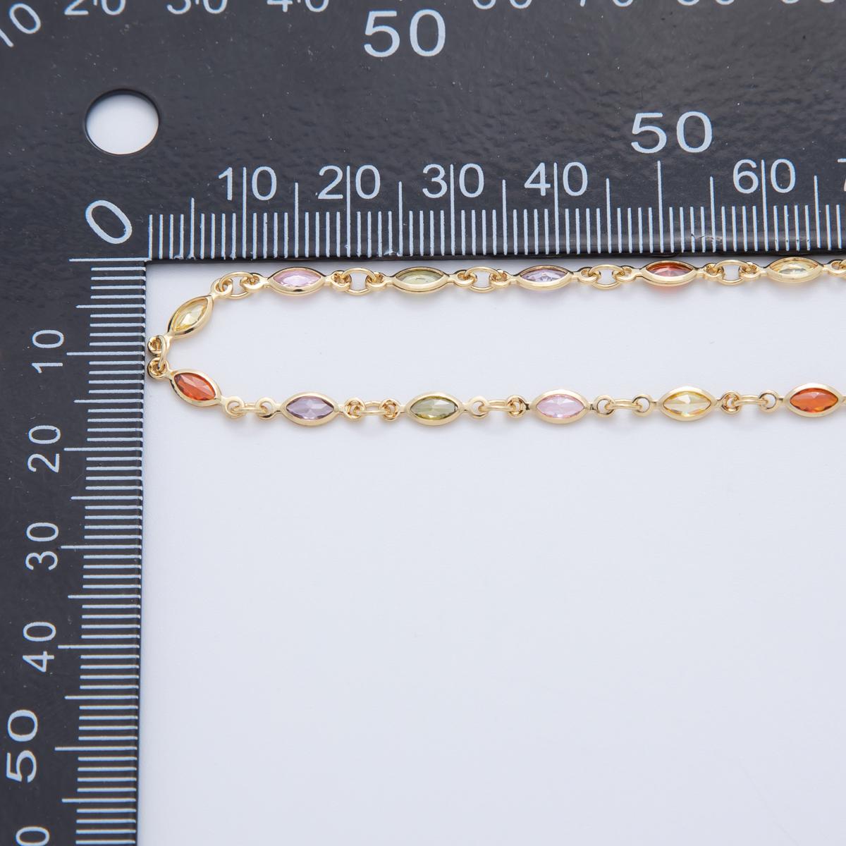 Multi Color Oval Chain, Gold Filled Micro Pave Eye Charm Chain by Yard Colorful cz Chain for Jewelry Making Supply ROLL-1605