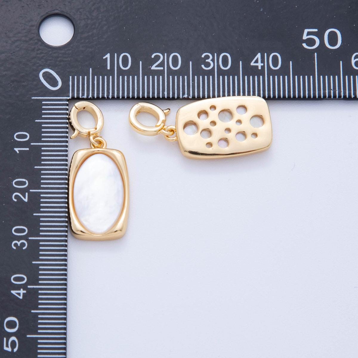 18K Gold Filled Rectangle White Shell Pearl Oval Tag Charm Pendant with Enhancer Bail for Necklace | AH-756