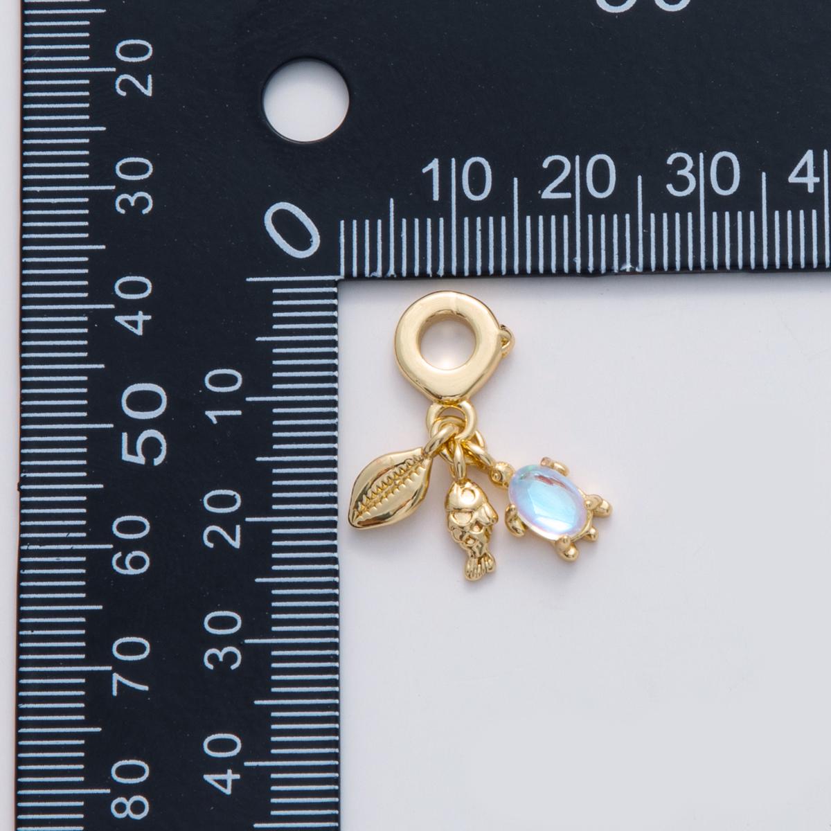 24k gold filled Turtle / Fish / Shell Under the Sea Beach Animal theme rondelle bail Charm drop pendant | C-101