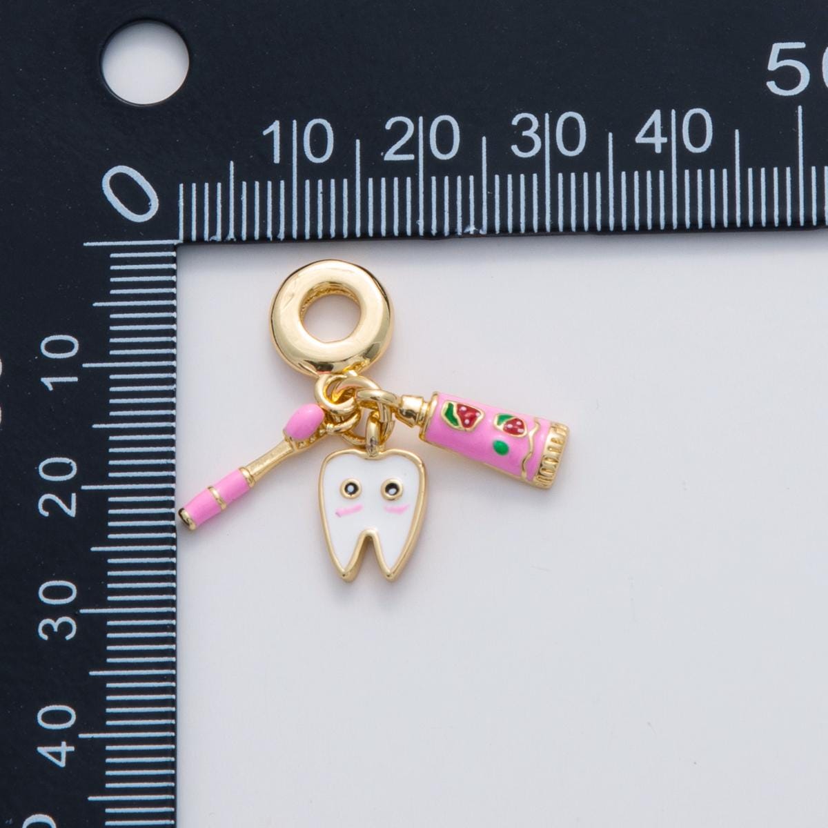 24 gold filled dentist theme Enamel toothbrush Cute tooth toothpaste rondelle bail drop pendant | C-224