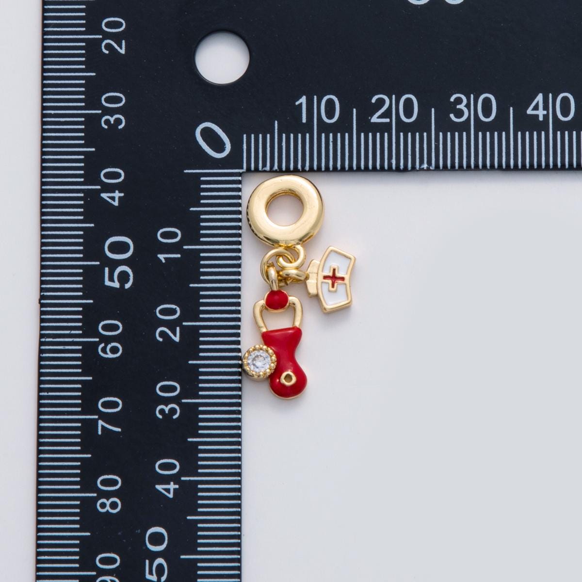 24 gold filled nurse theme charm nurse hat, stethoscope charm First Responder rondelle bail drop pendant | C-272