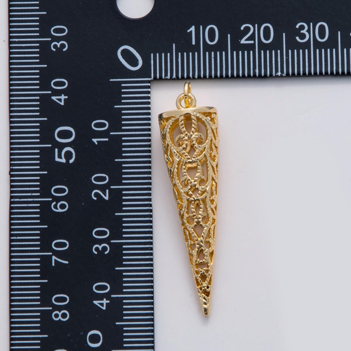 18k gold filled Triangle Long Cone open filigree charm Vintage Geometric Pendant | C-308