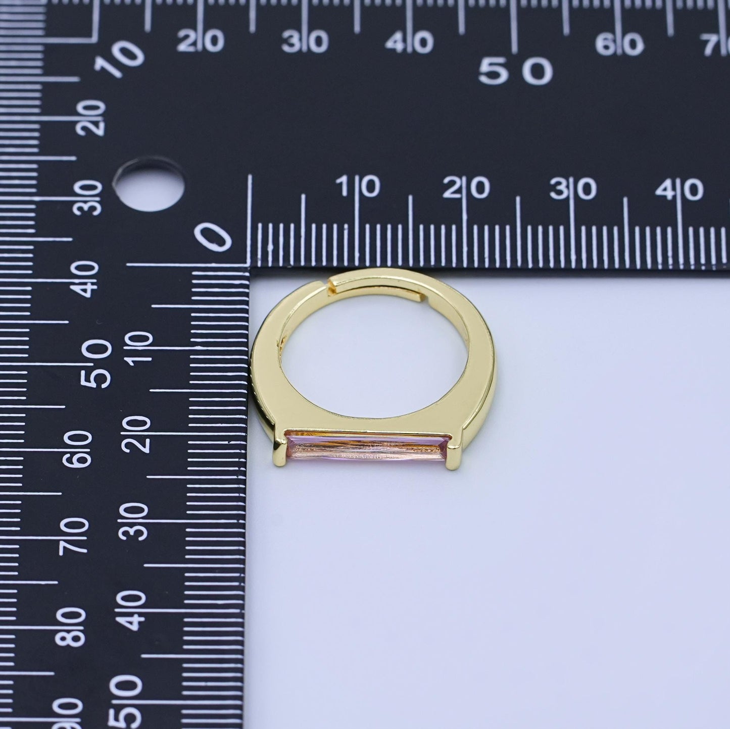 24K Gold Filled Pink CZ Baguette Linear Ring | O1432