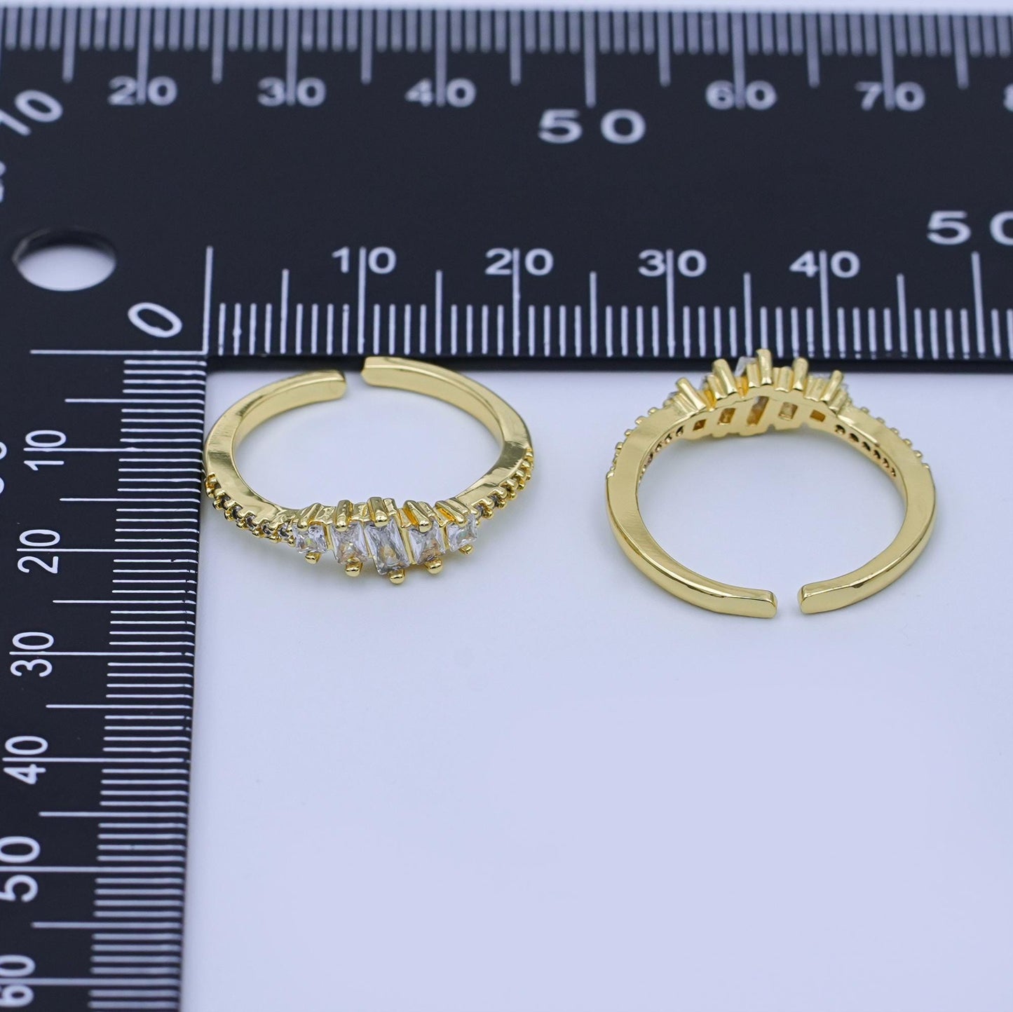 24K Gold Filled Clear CZ Baguette Gradient Micro Paved CZ Ring | O1433