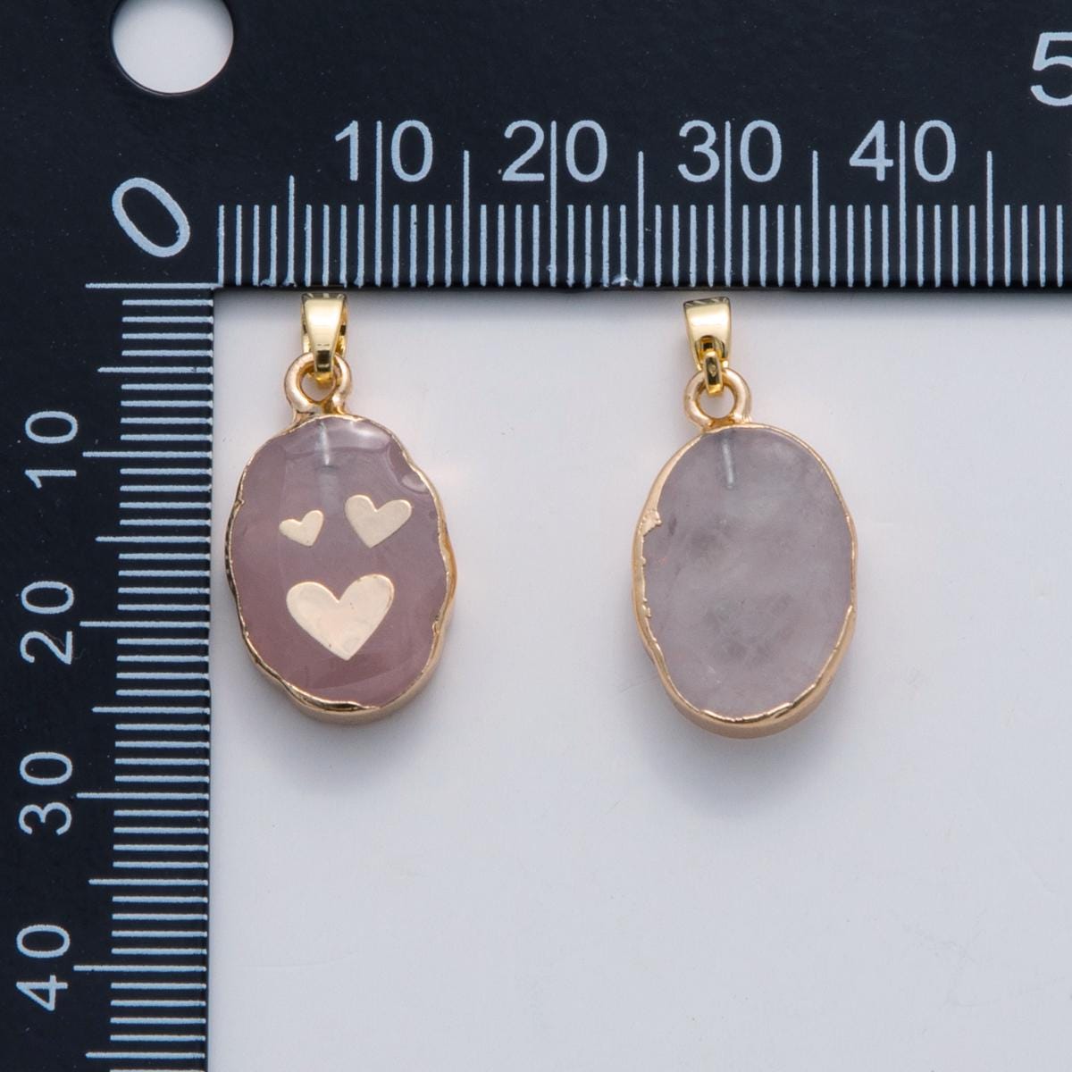 Dainty Gold Heart Pendant Oval Charm Pink Quartz Stone Pet Charm in 18k Gold Filled AH-695