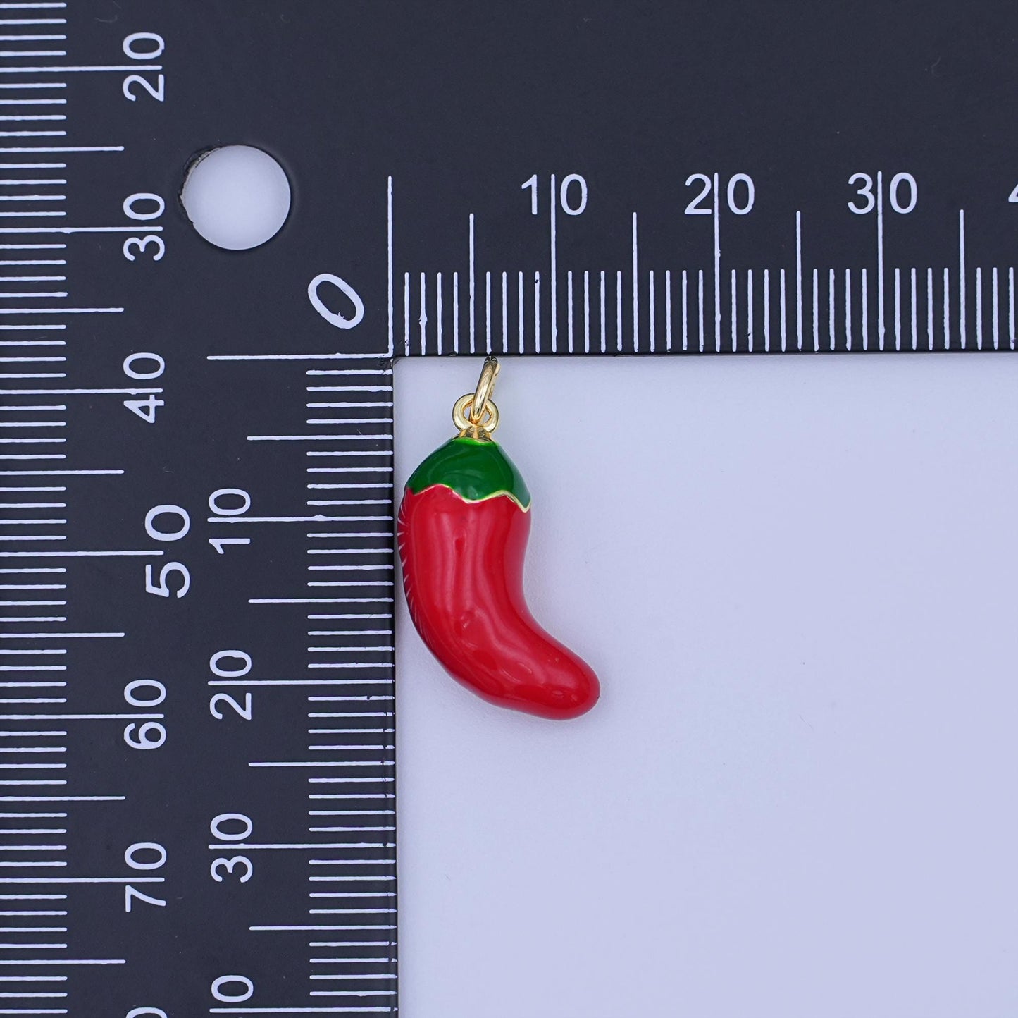 24K Gold Filled 20mm Red Enamel Chili Fresno Charm | X119
