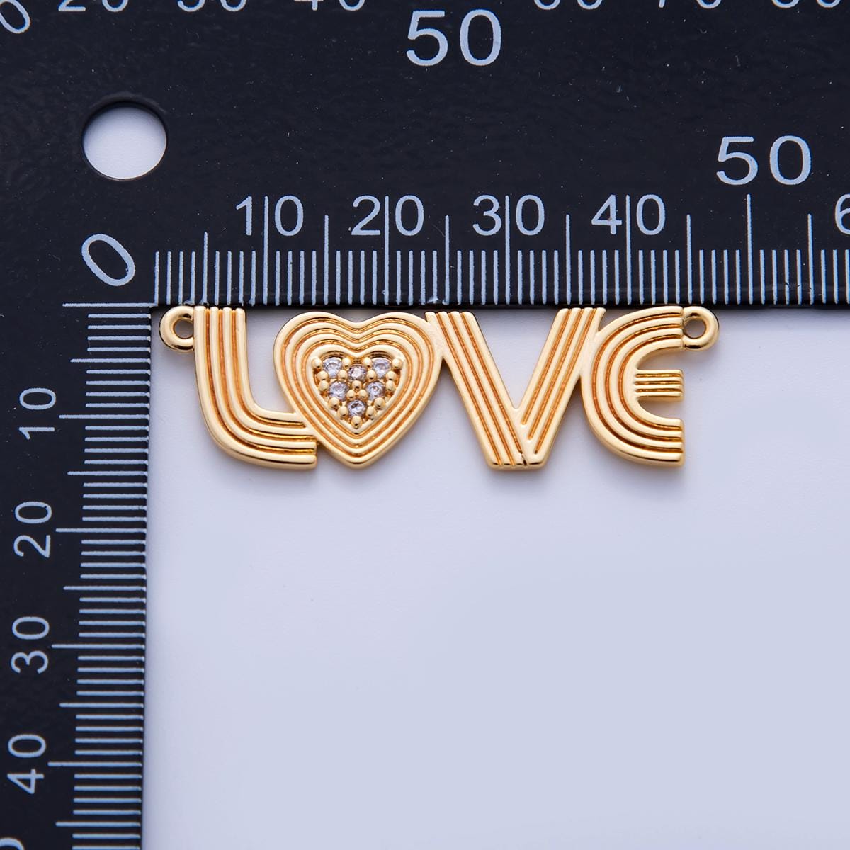 Dainty Retro Love charm connector, 18k gold filled Groovy Love script link connector for Necklace Component | Y-031