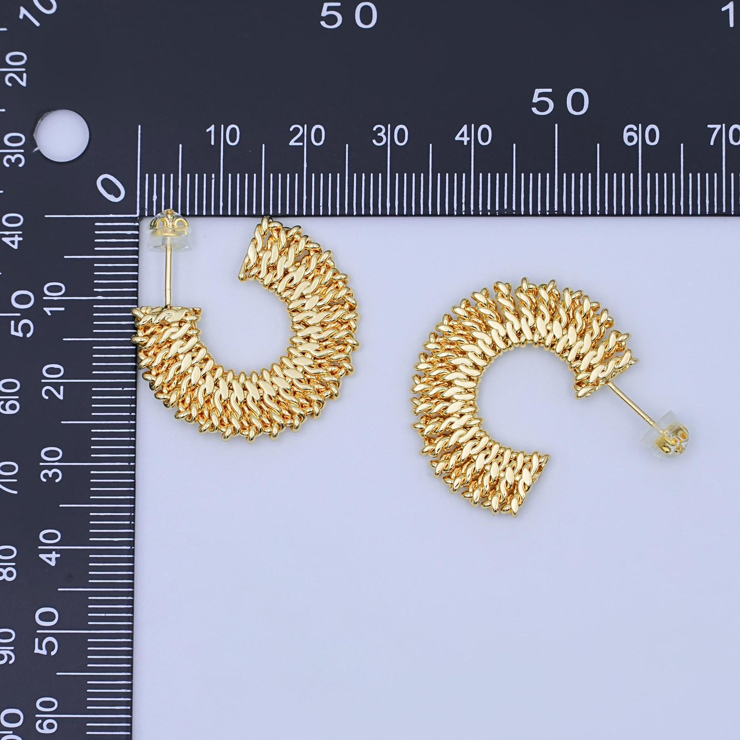 24K Gold Filled 28mm Flatted Twist Curb C-Shaped Hoop Earrings | T028