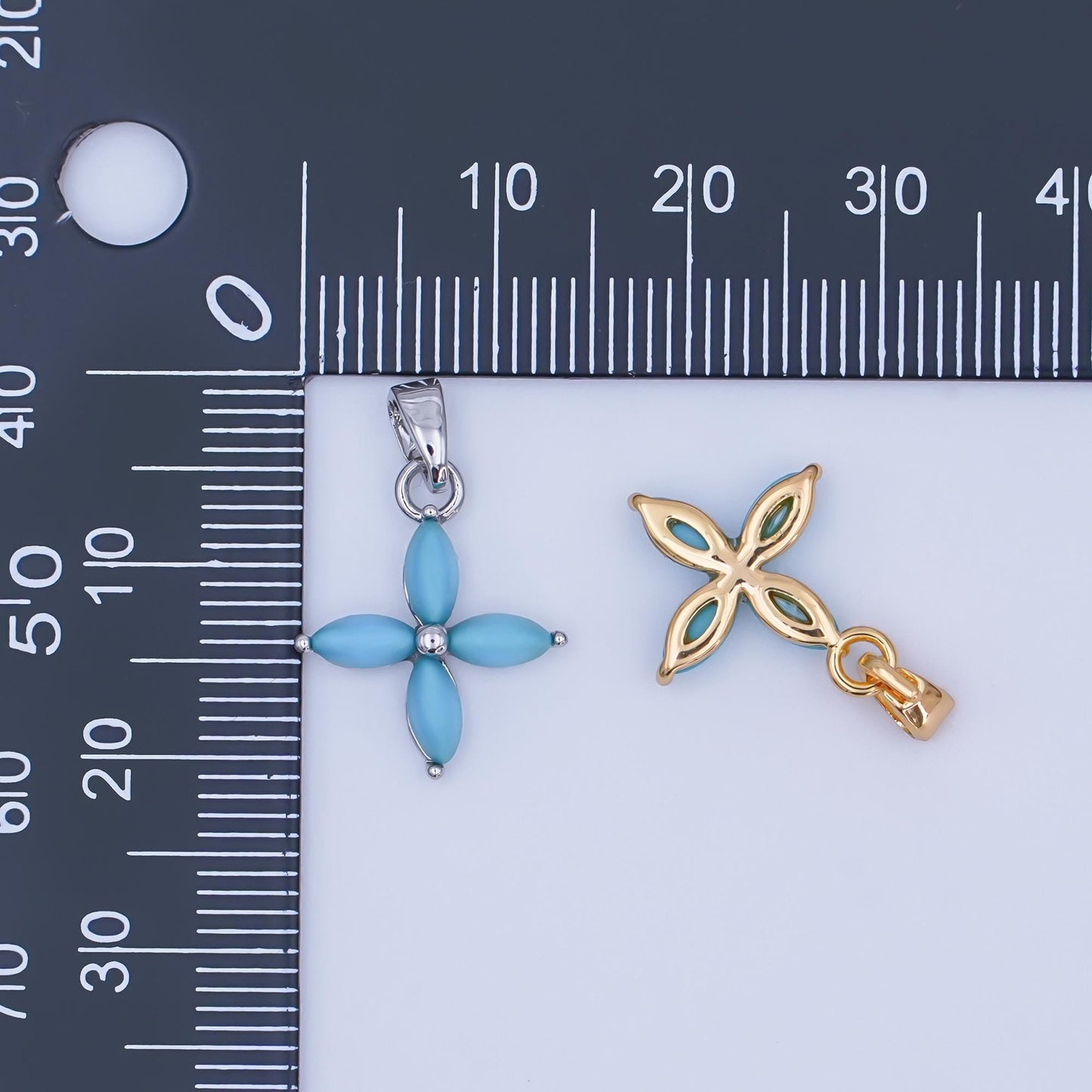 24K Gold Filled Turquoise Natural Gemstone Flower Pendant in Gold & Silver | AH411