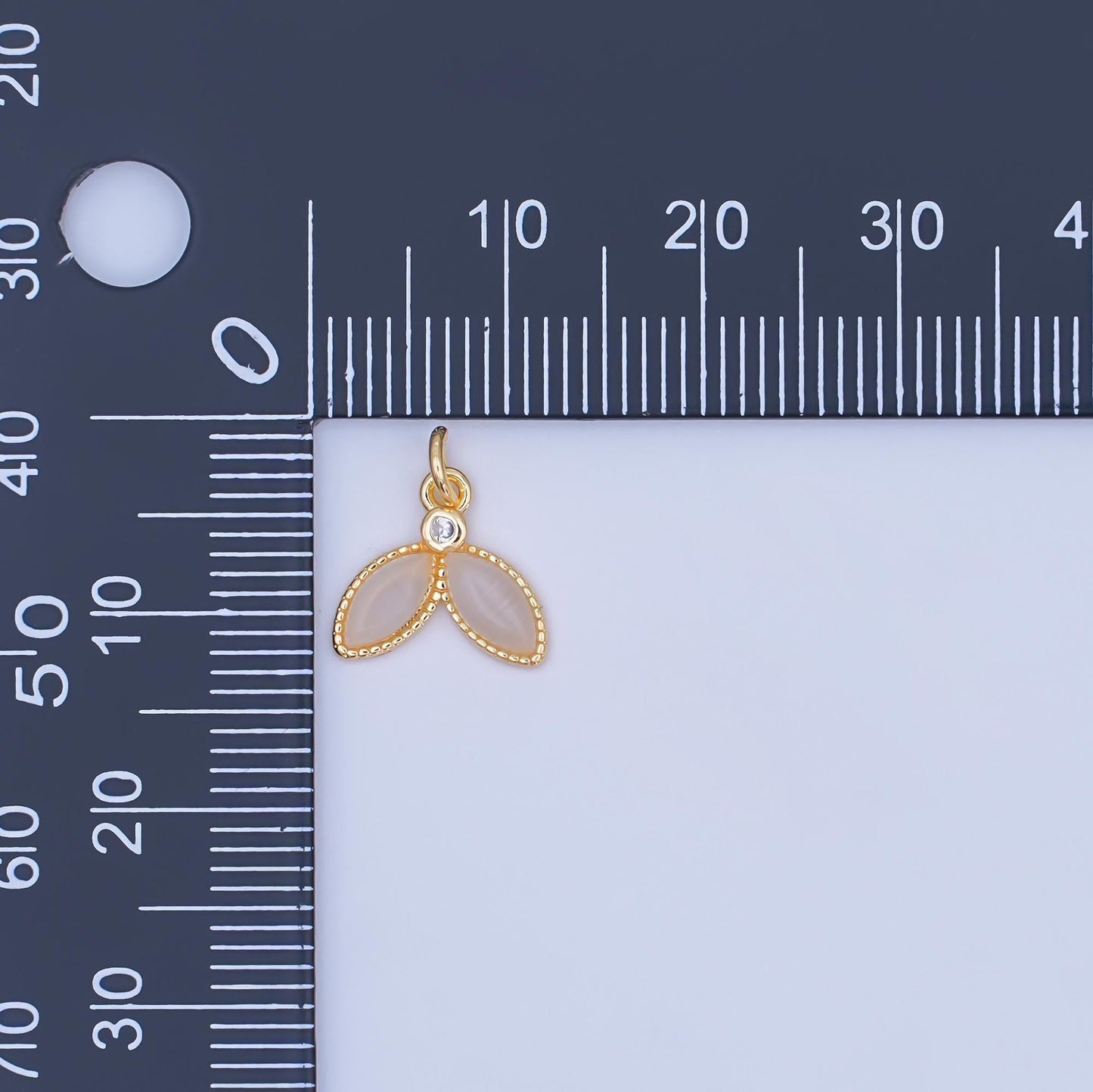 24K Gold Filled CZ Moonstone Whale Tail Charm | M917