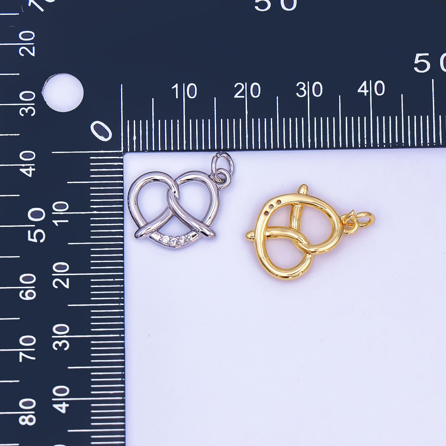 Minimalist Small 3D Pretzel Pastry 24K Gold Filled Food Charm with Clear CZ in Gold & Silver | AF491