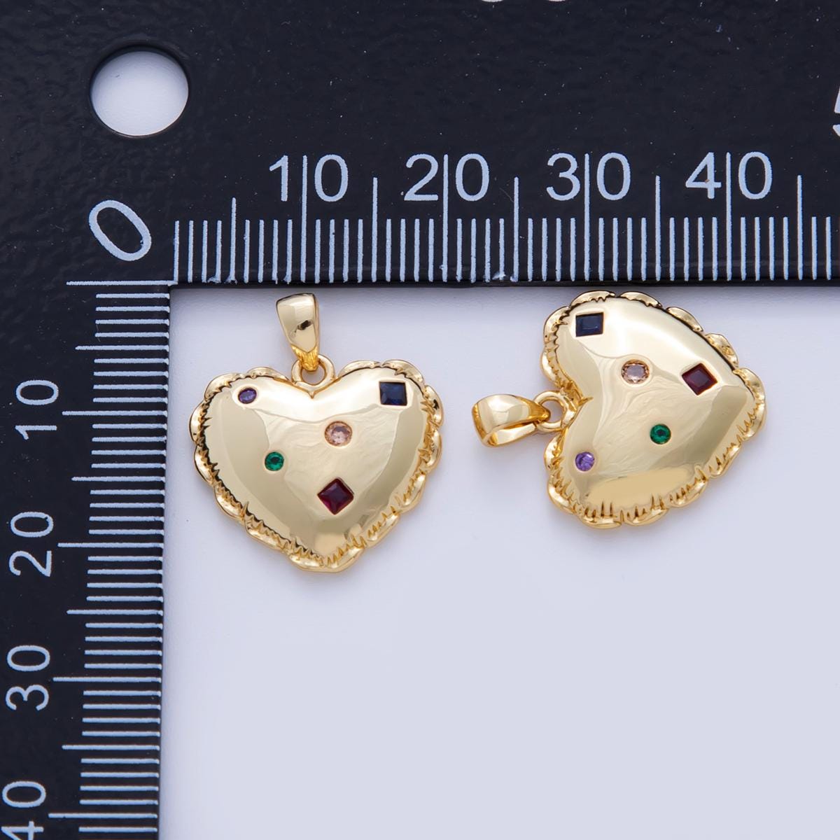 18K Gold Filled Multicolor CZ Dotted Puffed Heart Pendant | AF325
