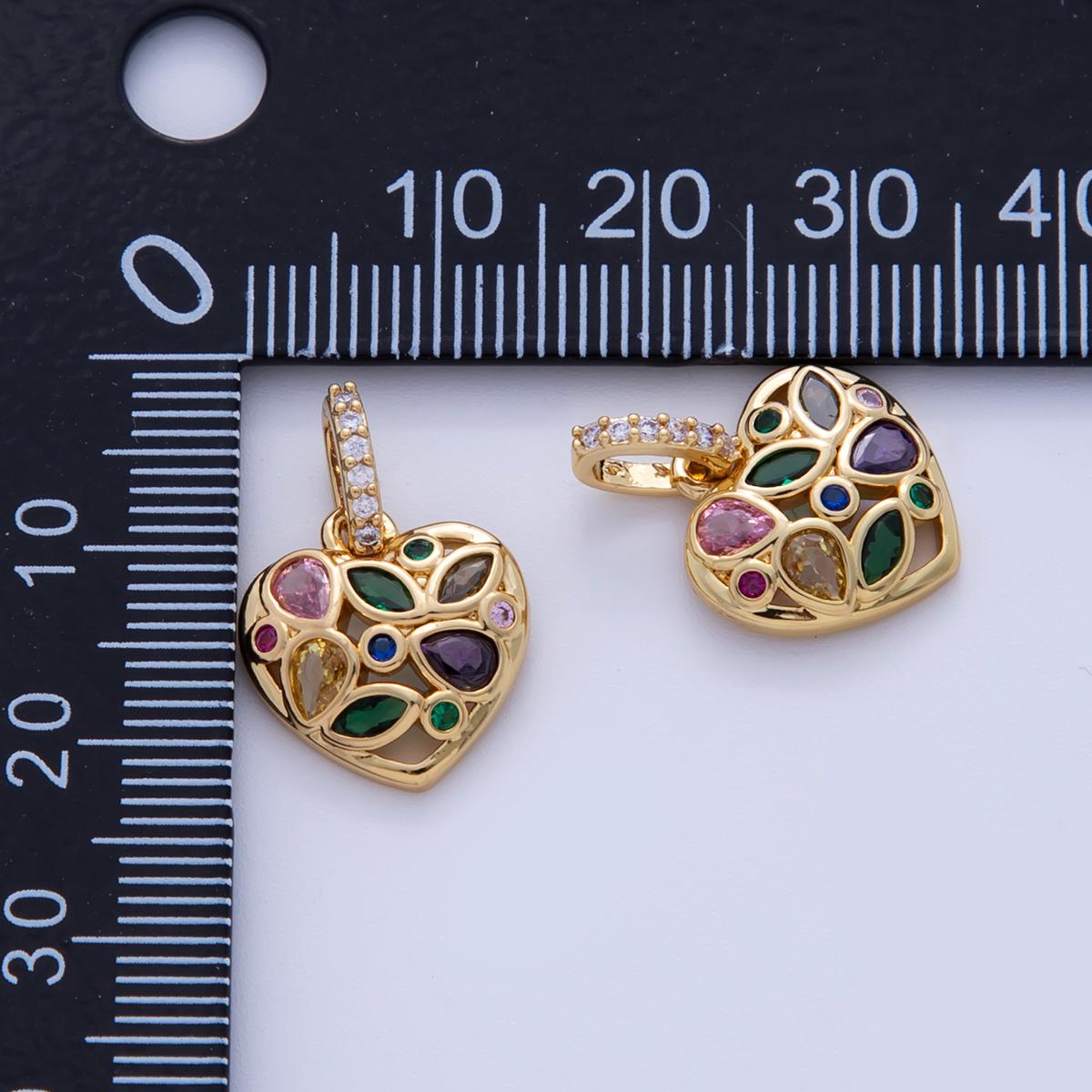 18K Gold Filled Multicolor CZ Micro Paved Heart Pendant | AH727