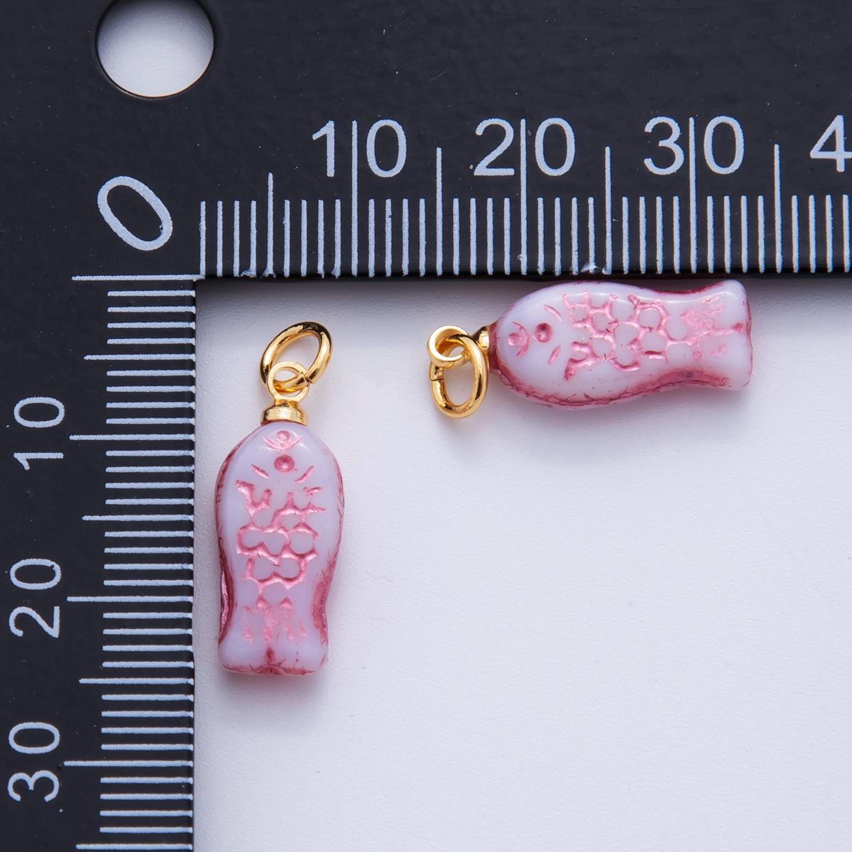 18K Gold Filled Pink Scaled Fish Mini Charm | W145