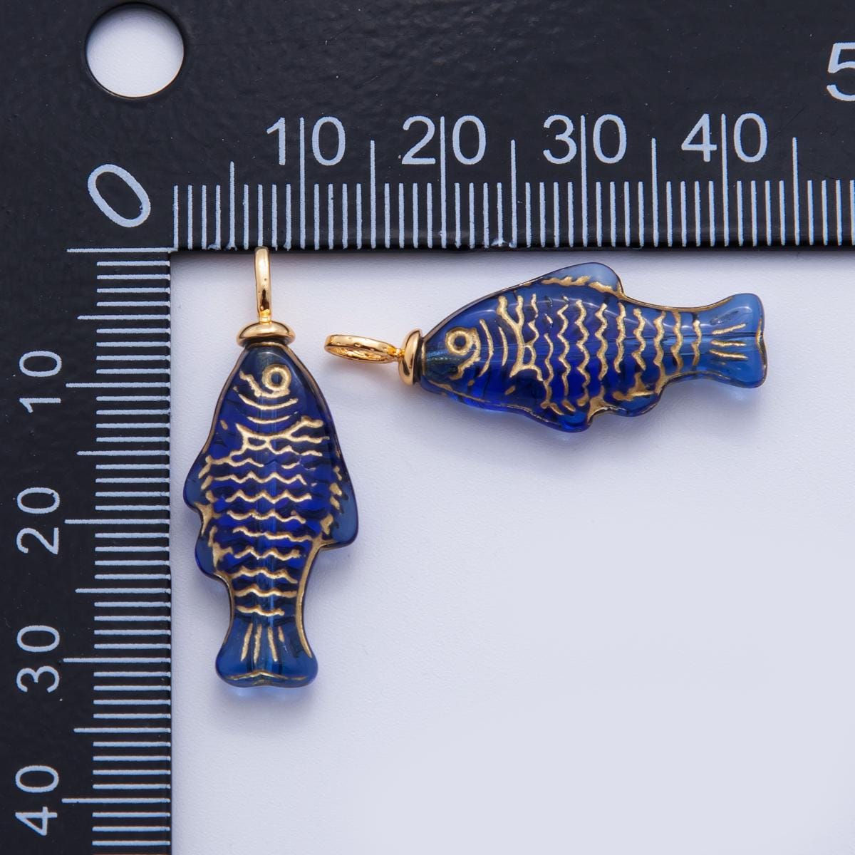 18K Gold Filled Green, Yellow, Red, Blue Gold-Scaled Acrylic Multidimensional 3D Fish Drop Charm | AF296