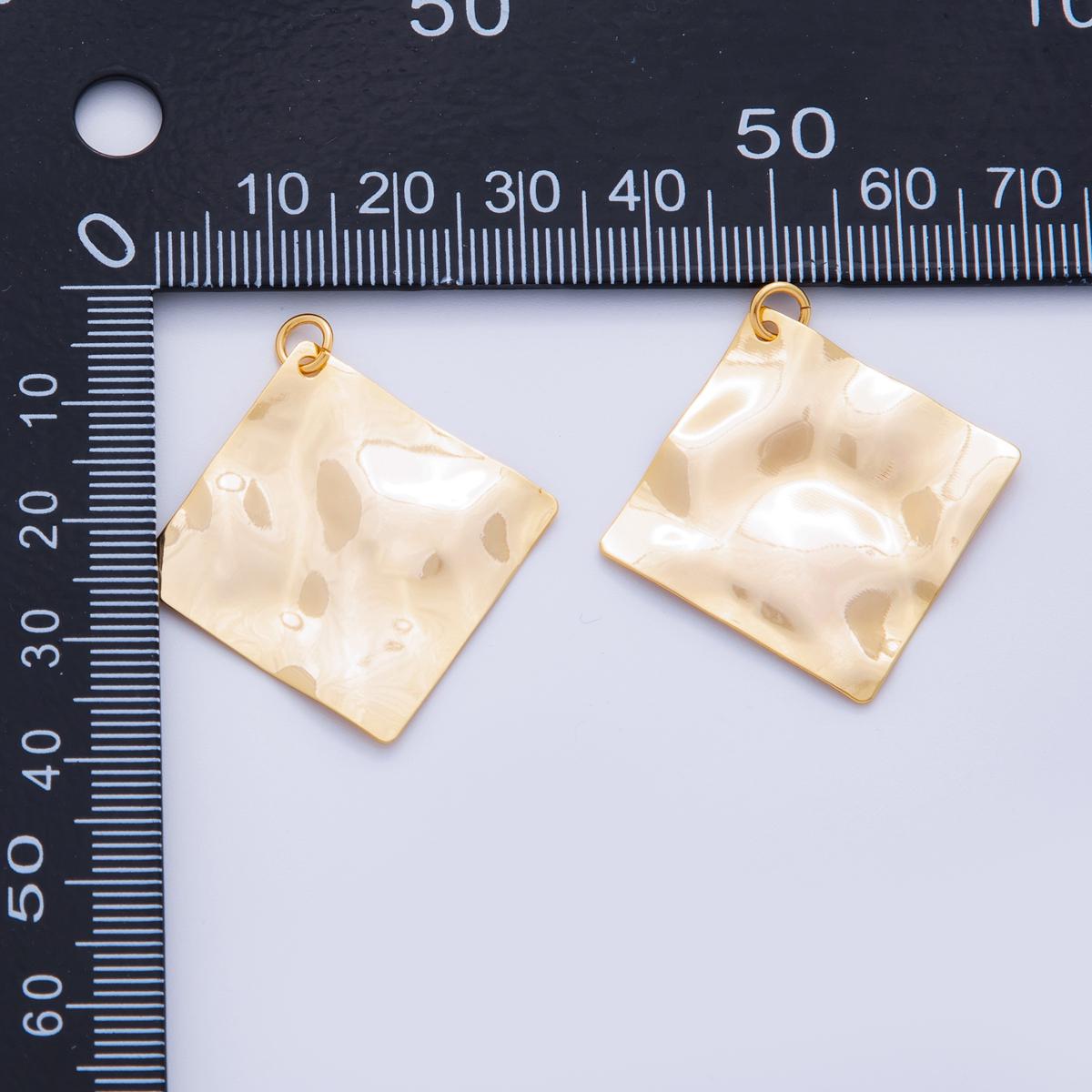 Gold Hammered Rhombus Charms Molten Rustic Earring Finding Lightweight Dangle Pendant Supplies, DIY Jewelry Making Components X-746