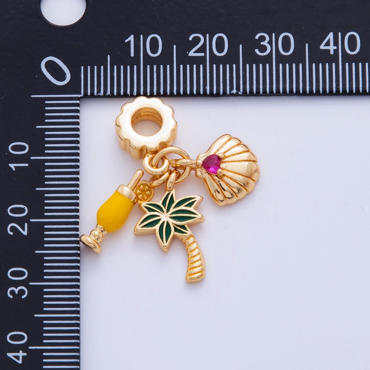18K gold filled Palm Tree, Pinnacol Lada Shell Charm Summer Beach Vacation theme rondelle bail Charm drop pendant | M814