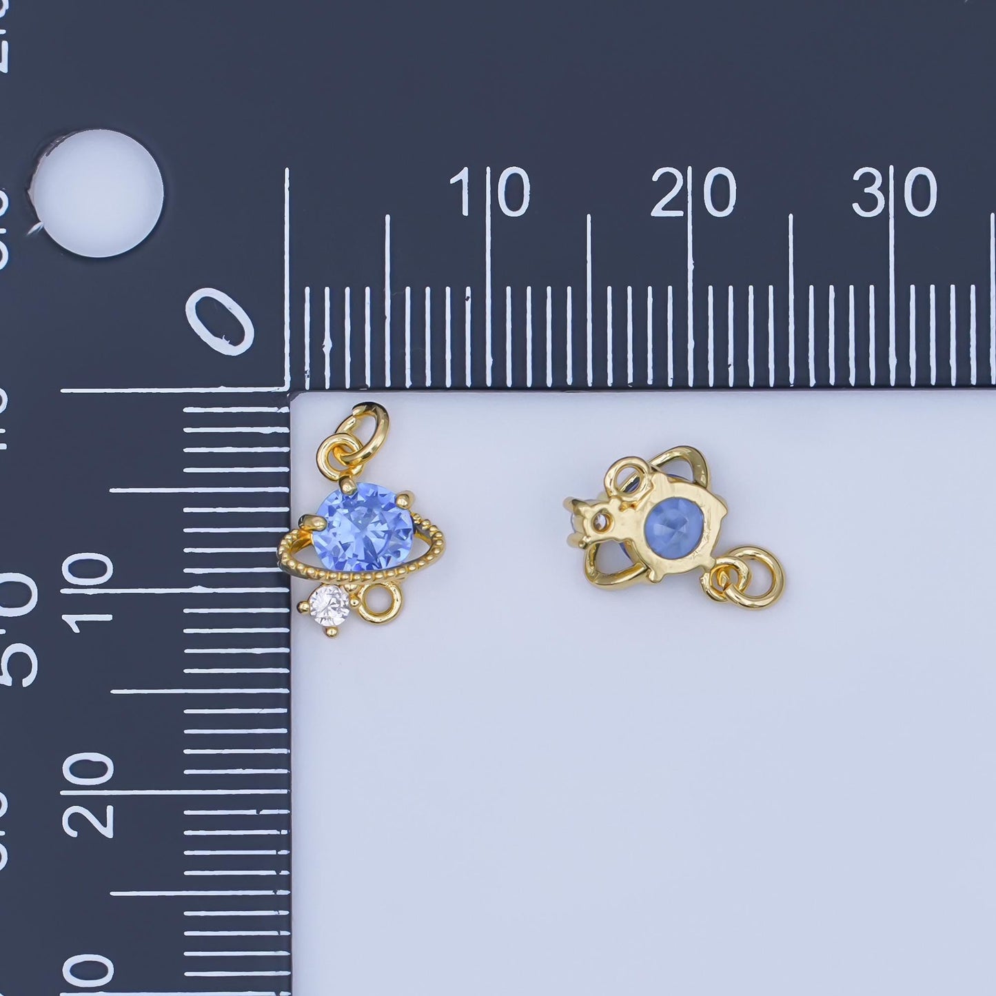 24K Gold Filled Blue CZ Celestial Saturn Space Charm | AF442