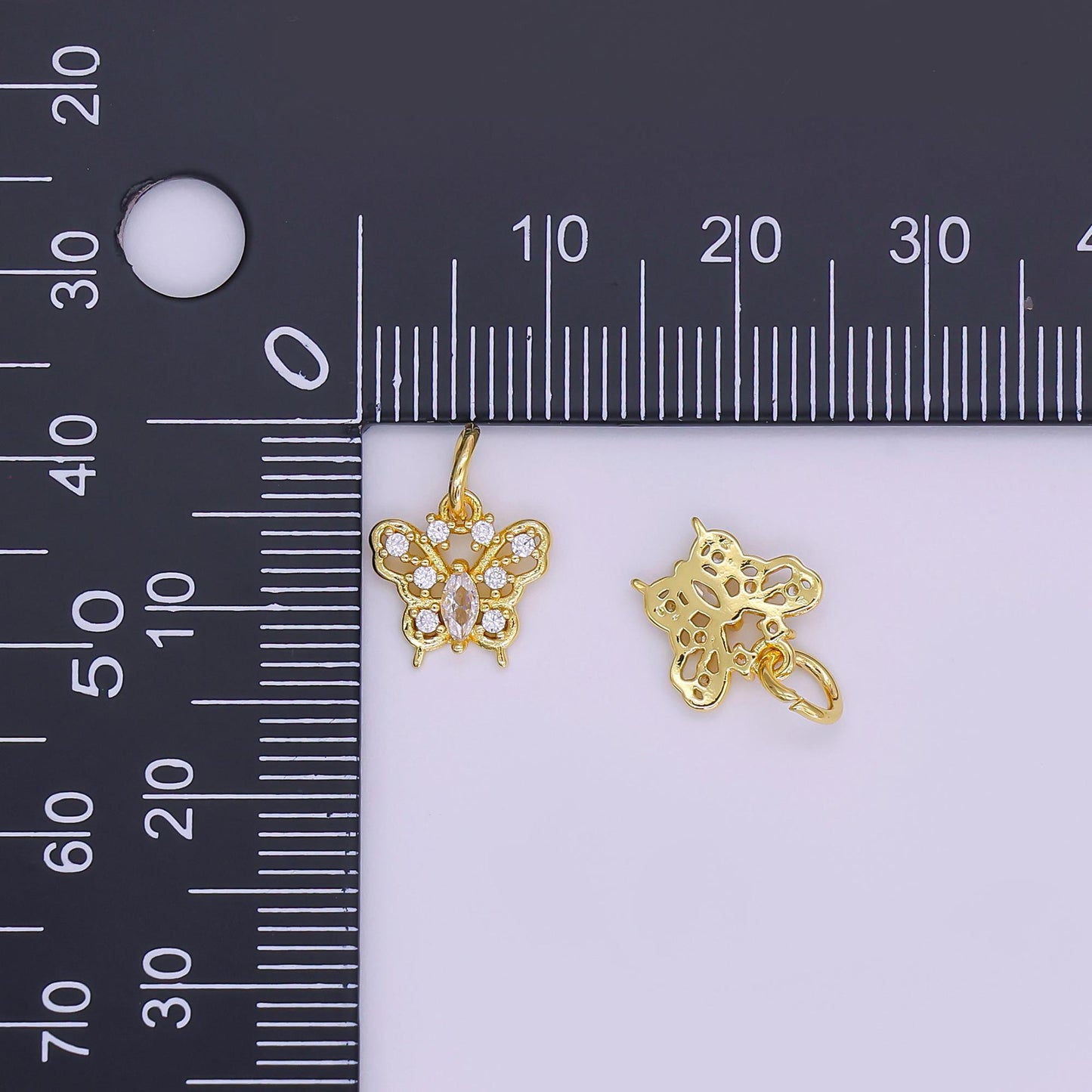 24K Gold Filled Clear CZ Butterfly Open Charm | AF425
