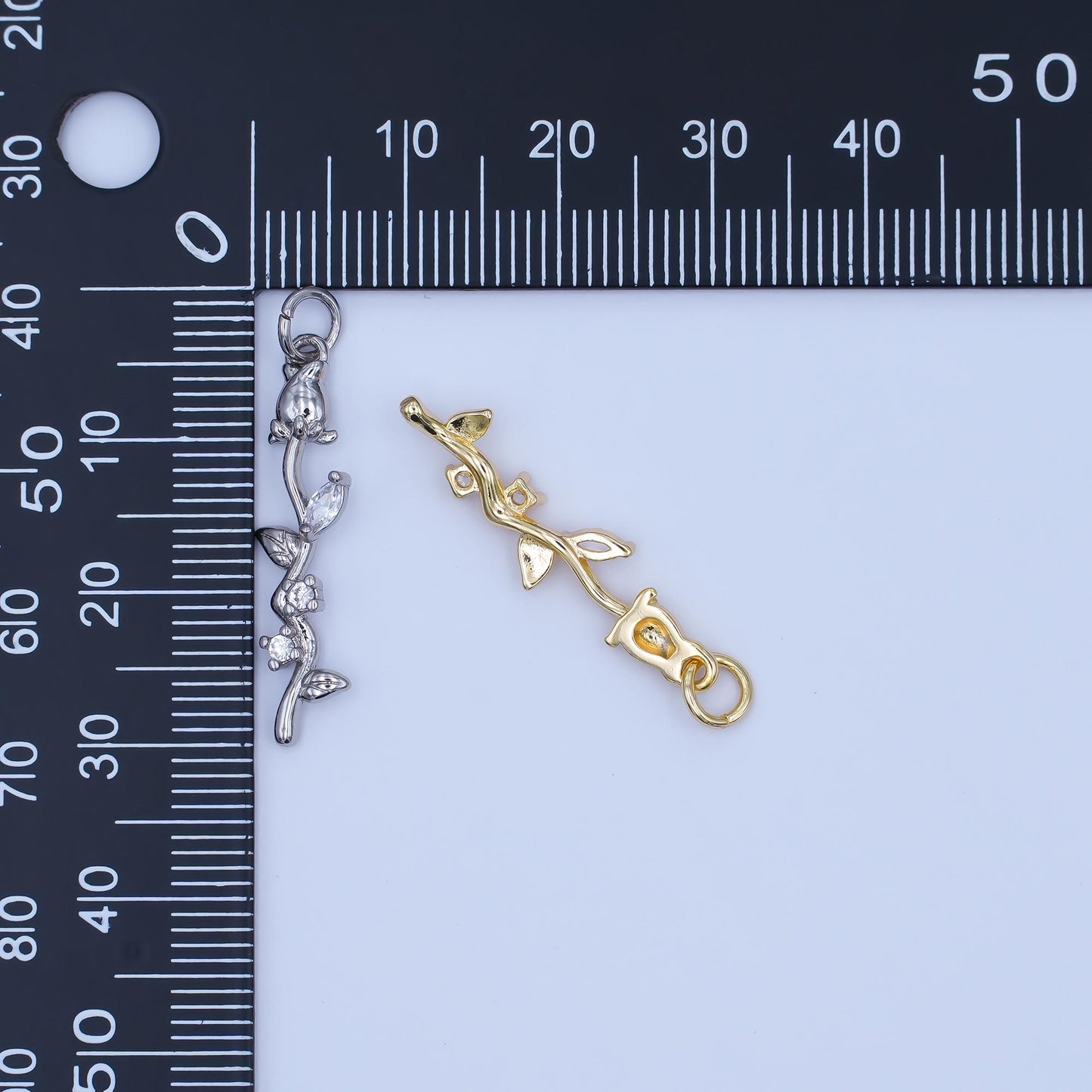 24K Gold Filled CZ Rose Flower Wavy Charm in Gold & Silver | AF470