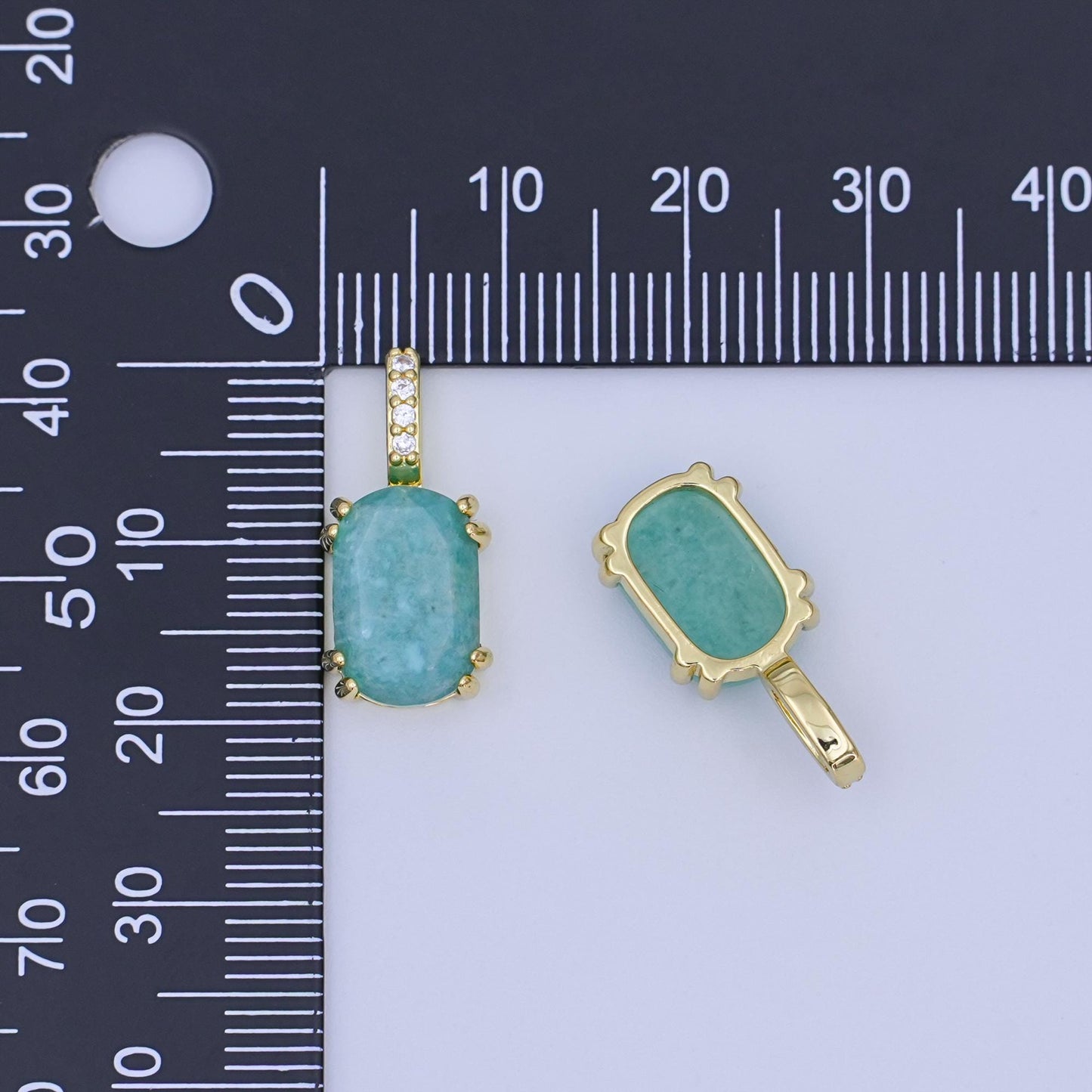 24K Gold Filled Blue Aquamarine Cabochon Micro Paved Bail Pendant | AH431