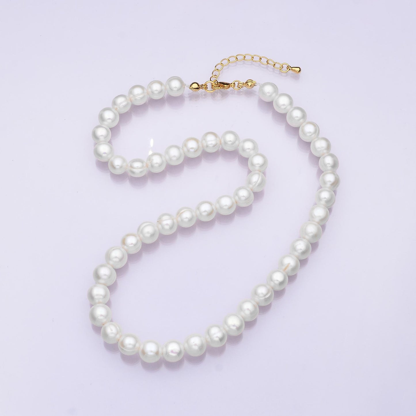 24K Gold Filled 6.3mm White Shell Pearl Round 16 Inch Necklace | WA-3171