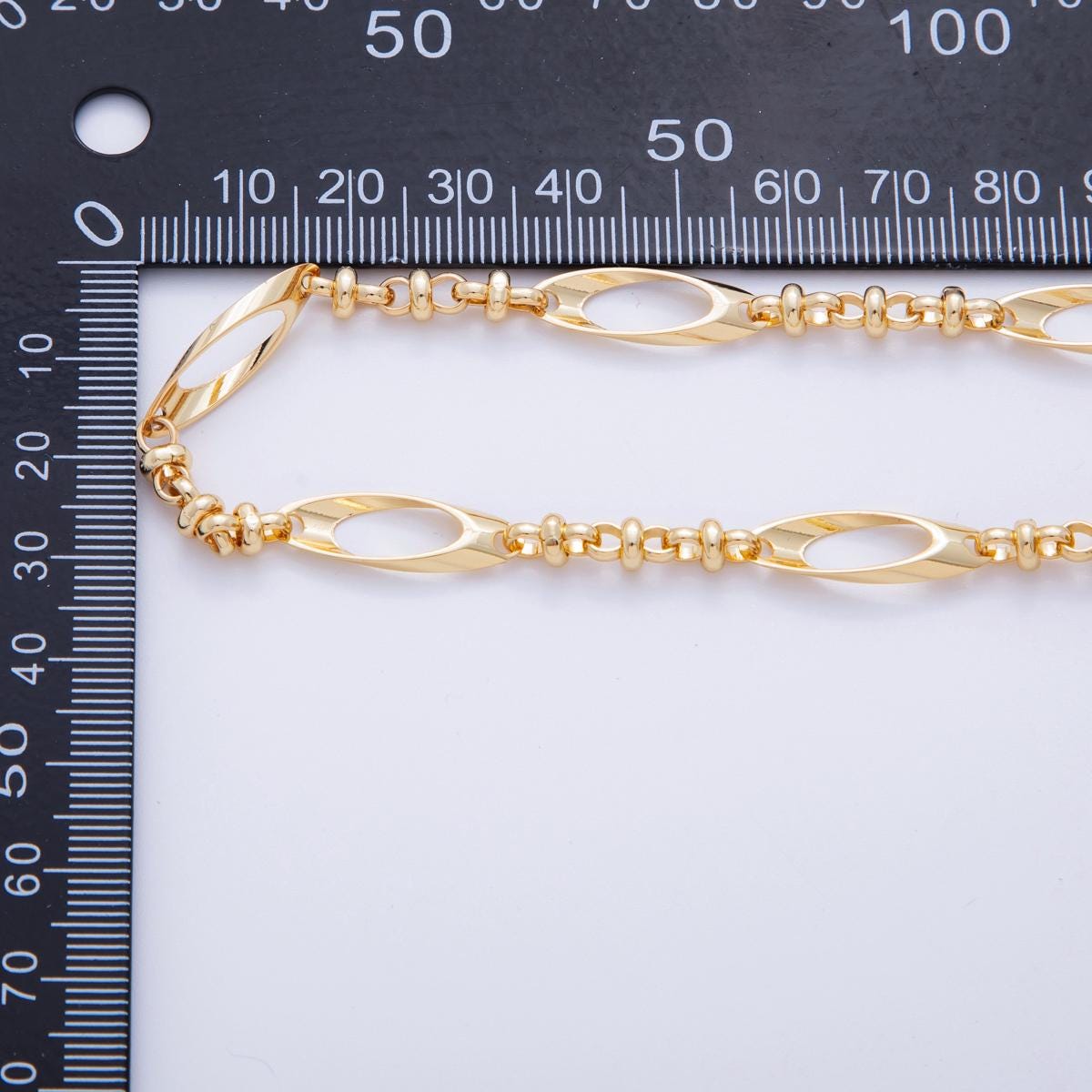 16K Gold Filled 8mm Geometric Curved Oblong Figure Eight Link Unfinished Chain by Yard | Roll-1566