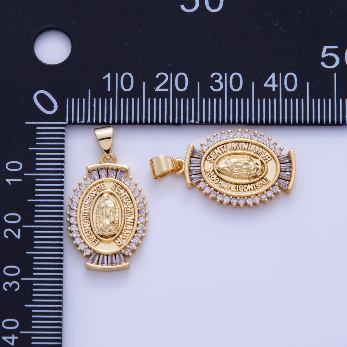 18K Gold Filled Our Lady Guadalupe Mary Baguette Oval Pendant | AH720