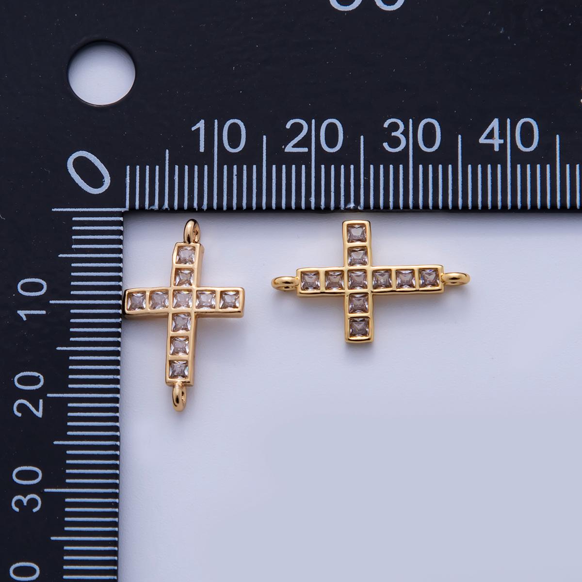 24K Gold Filled Clear Square Baguette CZ Religious Cross Connector | Y030